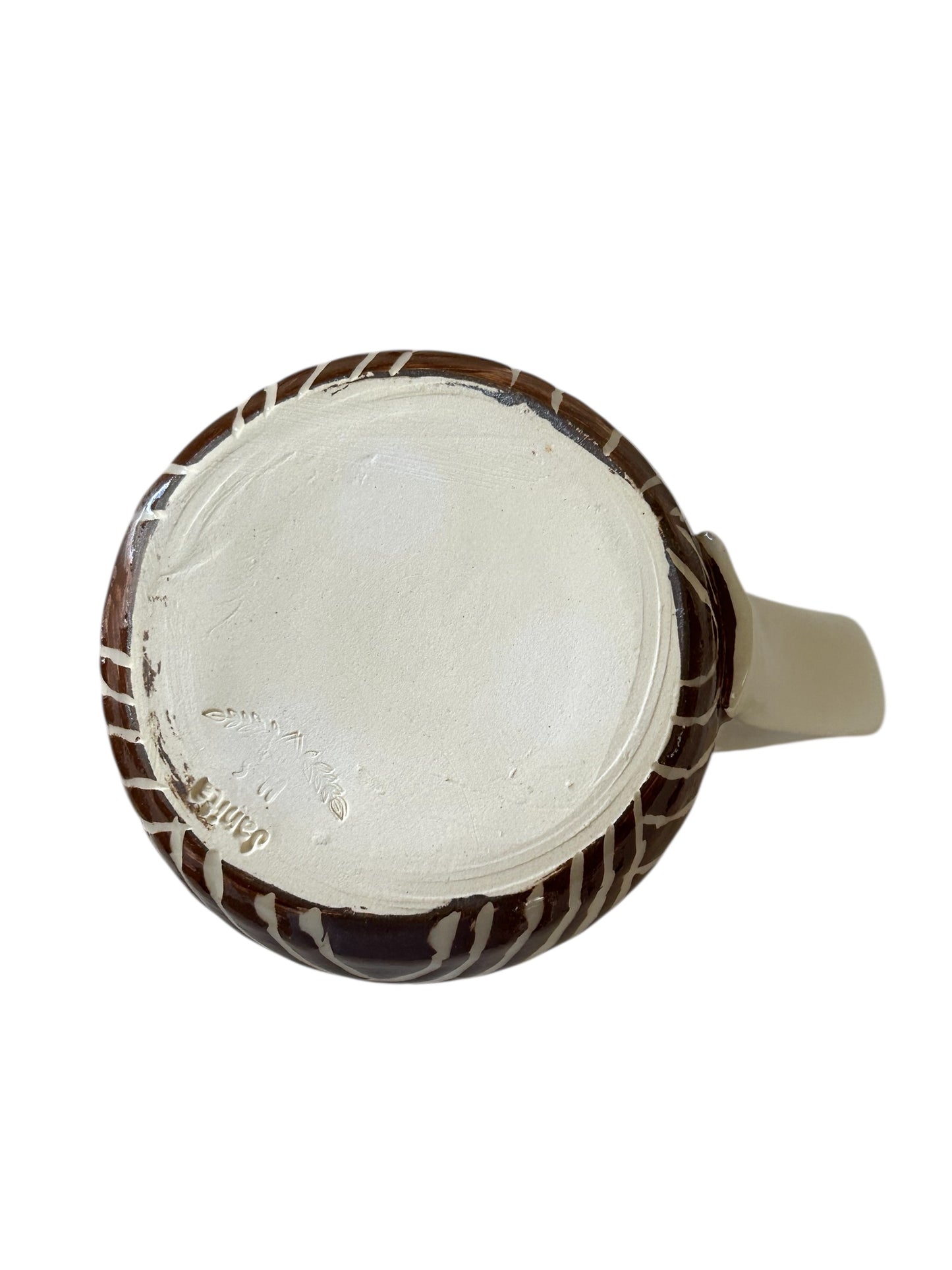 Sgriffito Mug #34 with Carved Art Deco Designs in Brown and Cream