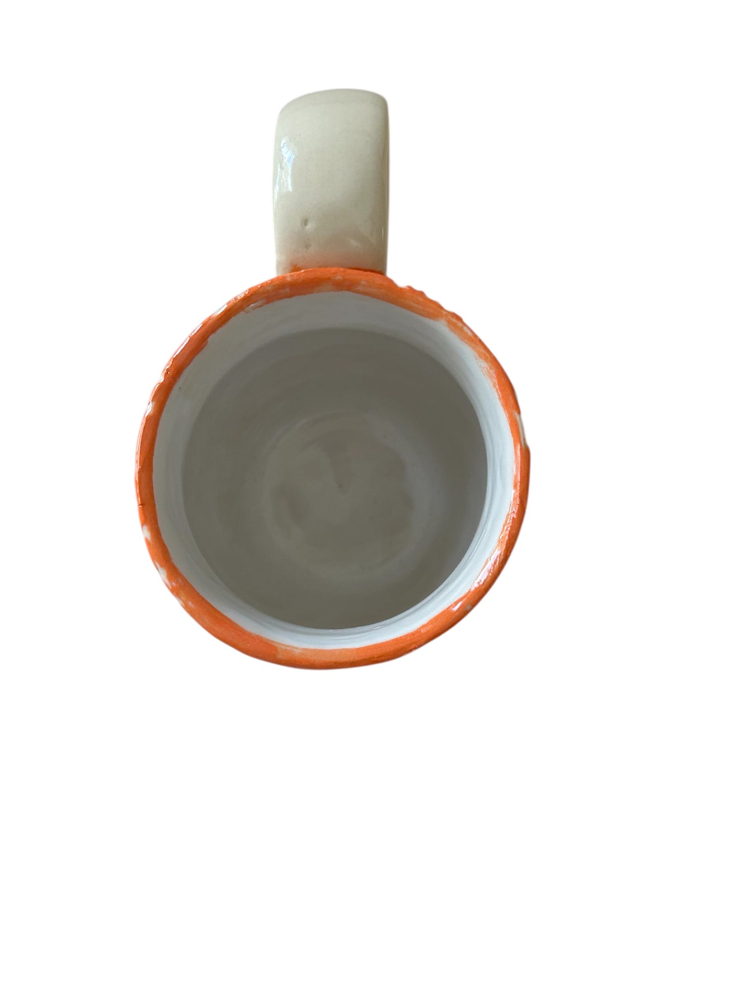Sgraffito Mug #35 with Carved Art Deco Designs in Orange and Cream
