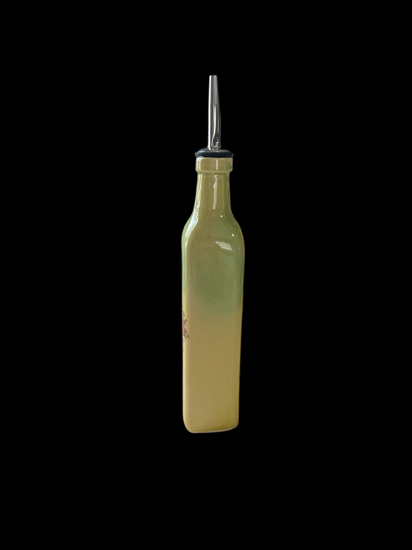 Slip Cast Olive Oil Cruet #4 with Fall Flowers and Leaves in Yellow Orange and Green