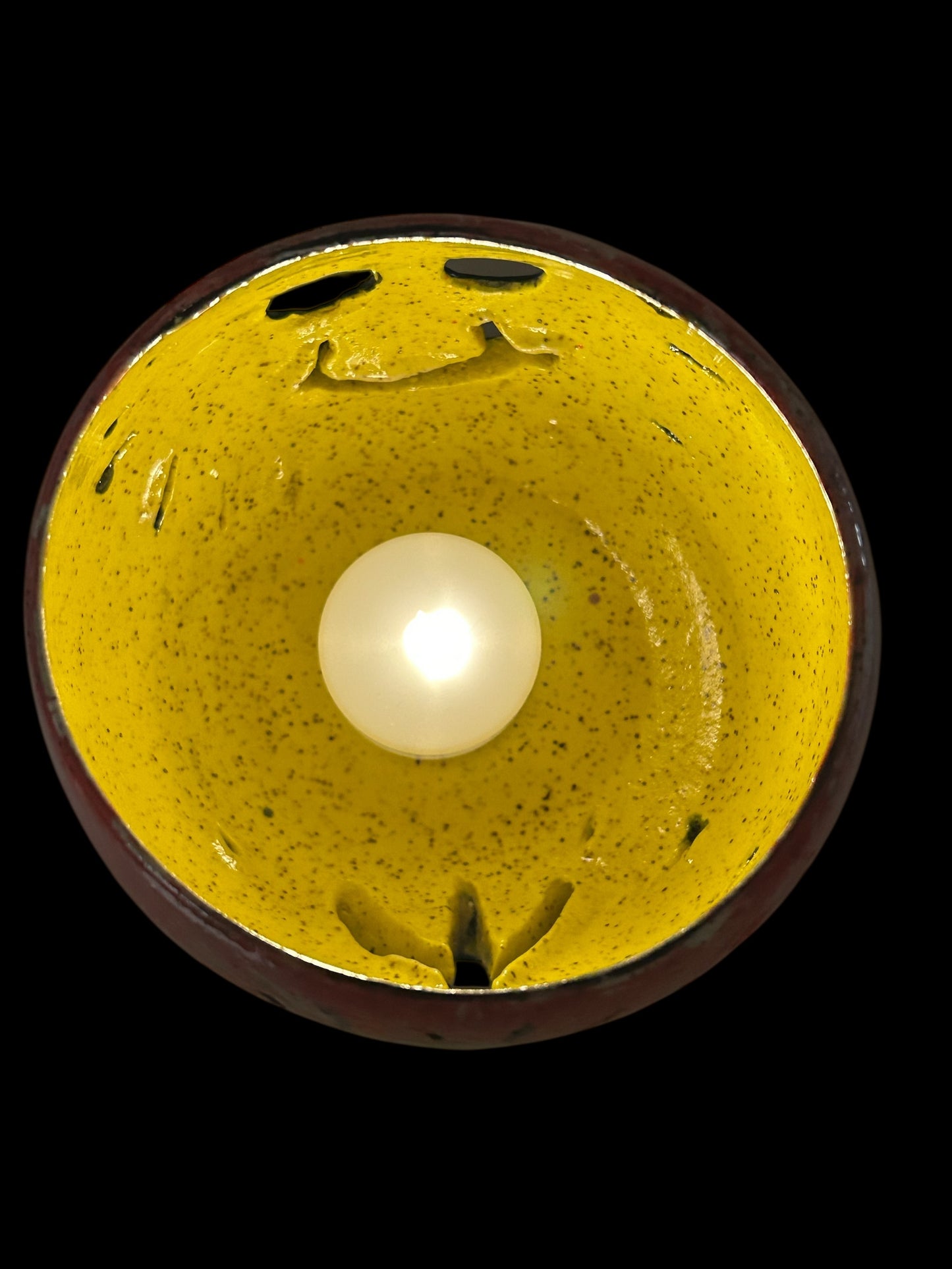 Luminary Candle Holder #1 with Carved Retro Smiley Face and Peace Symbol in Rainbow