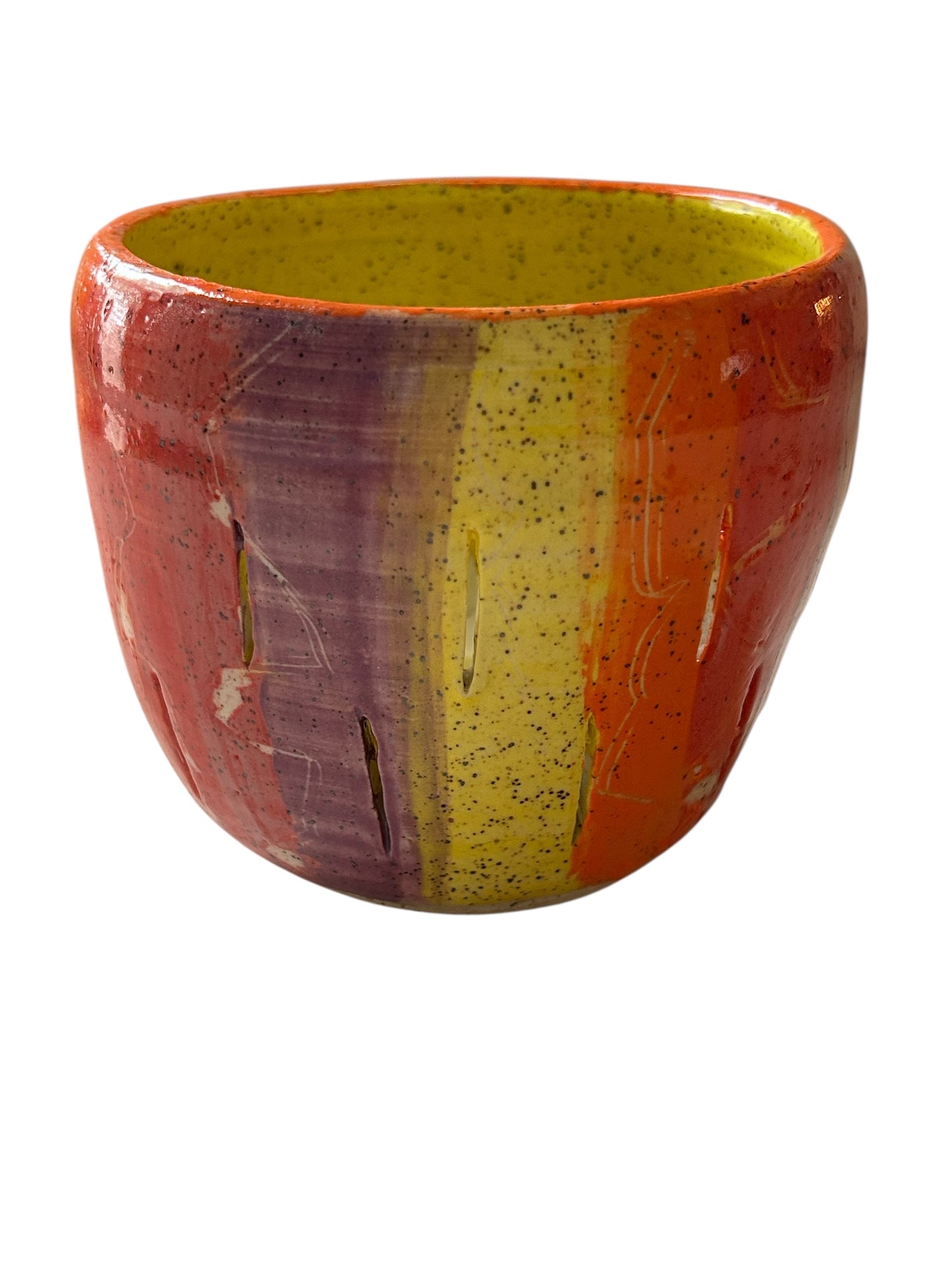 Luminary Candle Holder #2 with Carved Lines in Rainbow