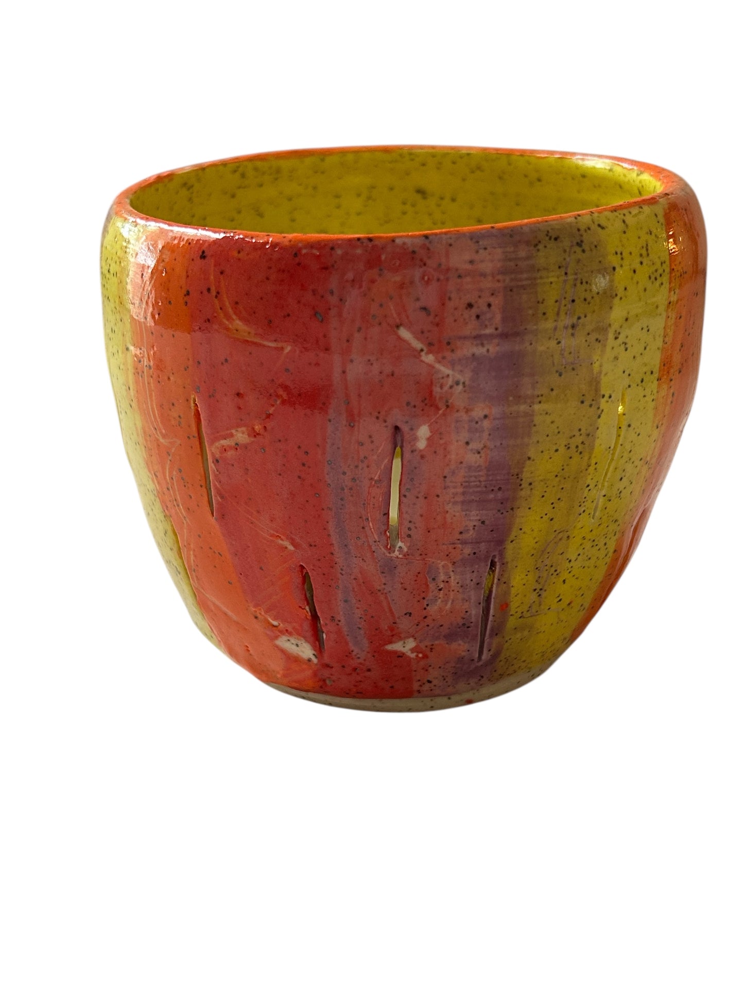 Luminary Candle Holder #2 with Carved Lines in Rainbow