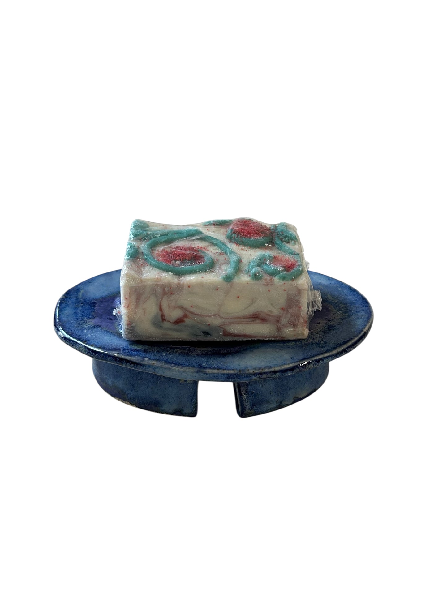 Pedestal-Style Handbuilt Slab Pottery Soap Dish #49 in Aspen Blue