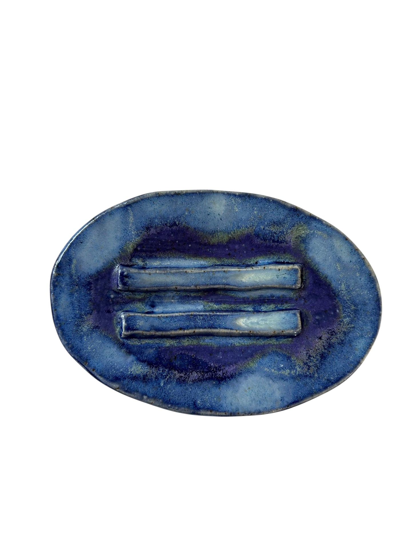 Pedestal-Style Handbuilt Slab Pottery Soap Dish #49 in Aspen Blue