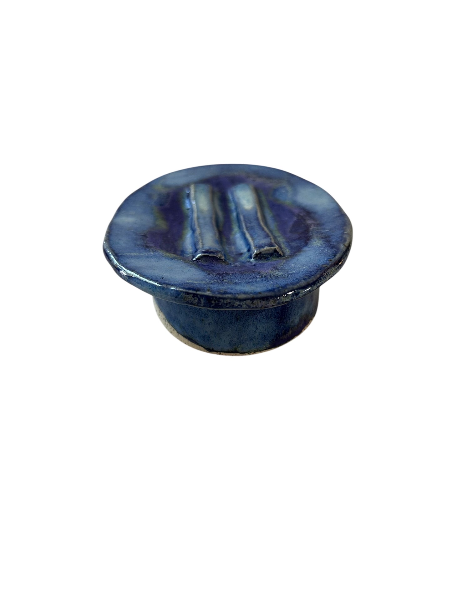 Pedestal-Style Handbuilt Slab Pottery Soap Dish #49 in Aspen Blue