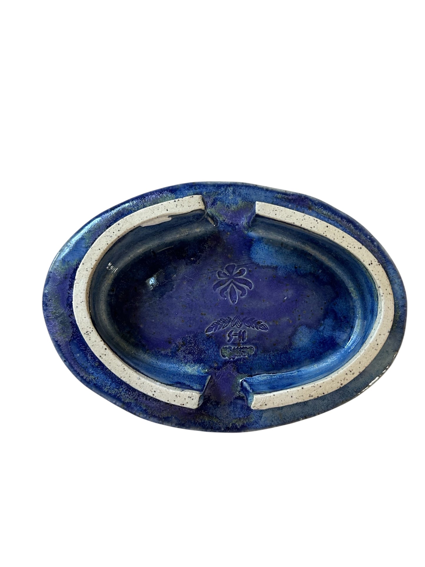 Pedestal-Style Handbuilt Slab Pottery Soap Dish #49 in Aspen Blue