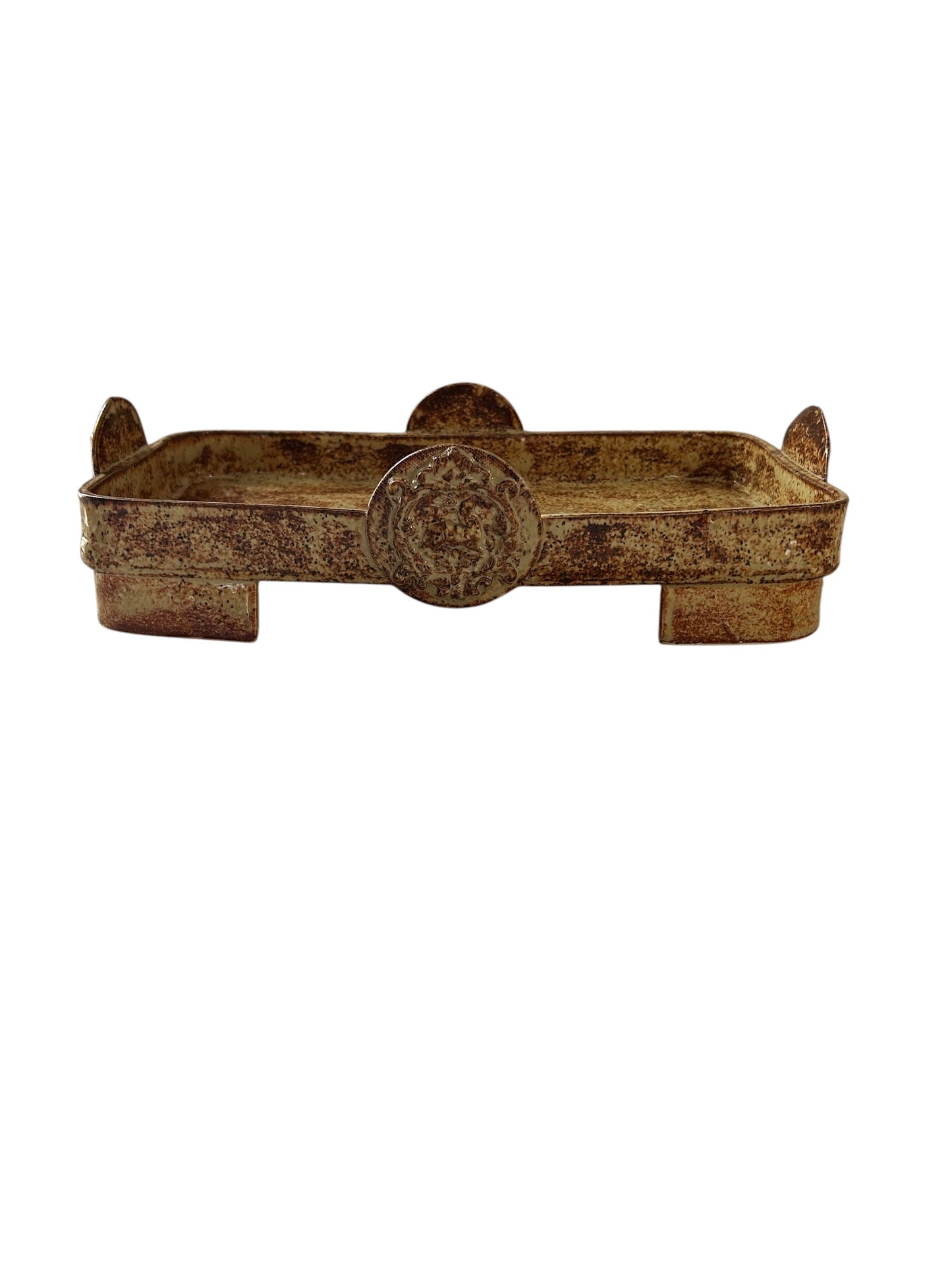 Handbuilt Cake or Cupcake Stand #2 with Sprigged Deer Medallions