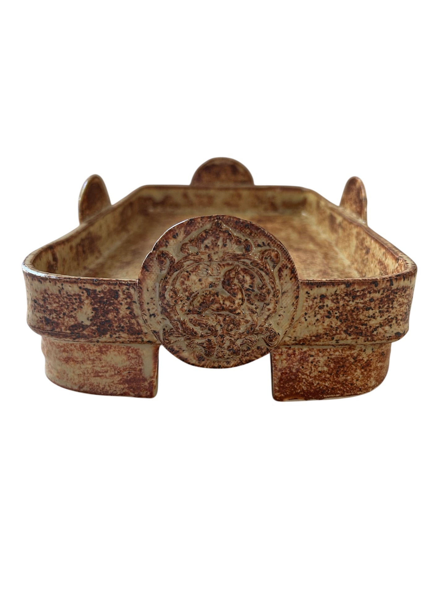 Handbuilt Cake or Cupcake Stand #2 with Sprigged Deer Medallions
