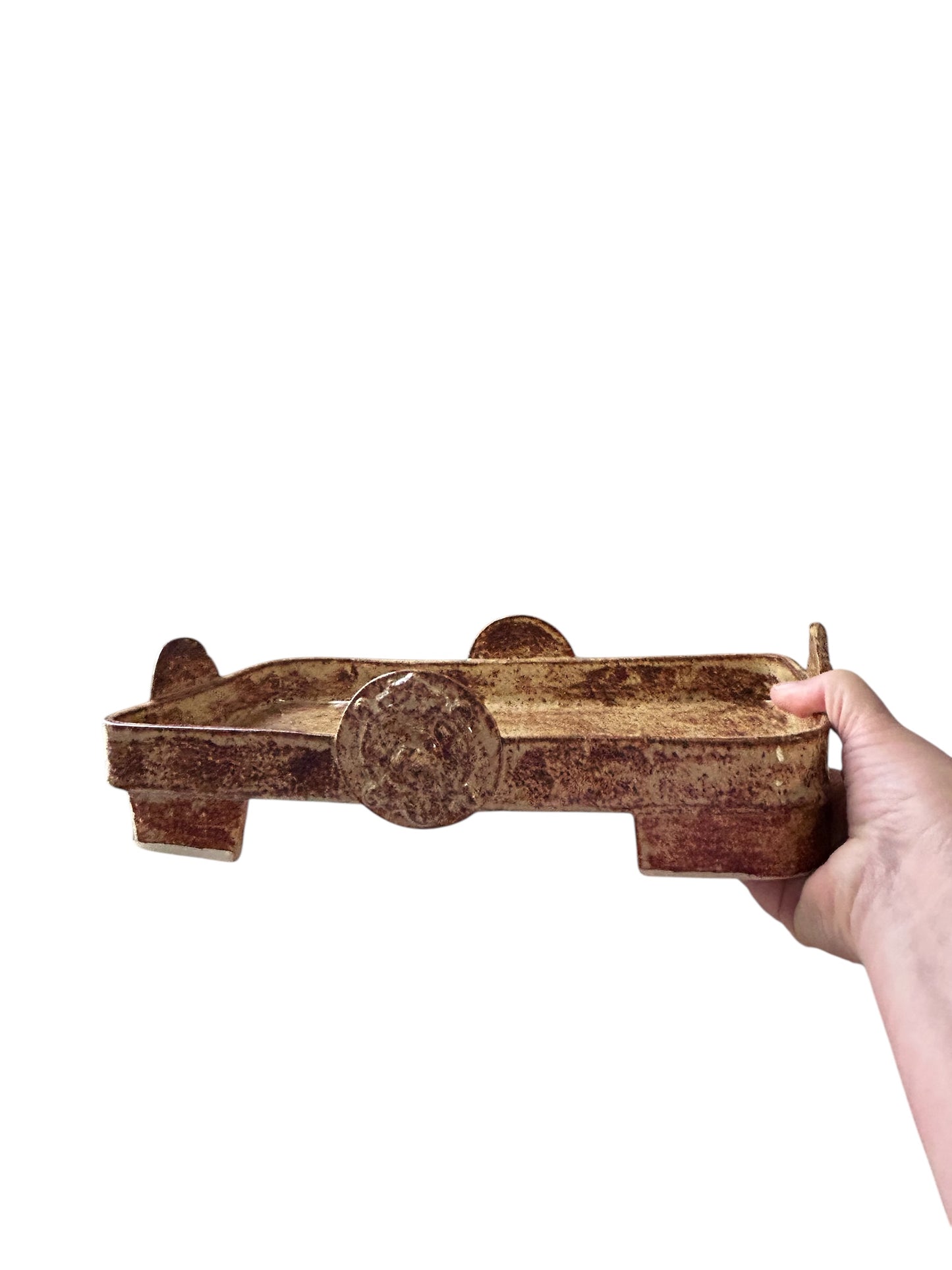 Handbuilt Cake or Cupcake Stand #2 with Sprigged Deer Medallions