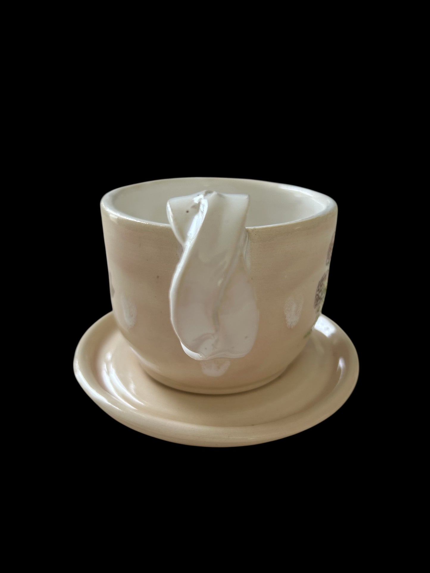 Woodland Tea Cup and Saucer #44 with Cute Raccoon, Fall Flowers, and Mushrooms