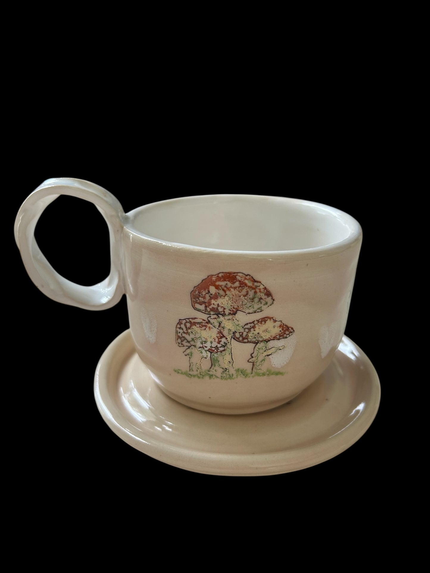 Woodland Tea Cup and Saucer #44 with Cute Raccoon, Fall Flowers, and Mushrooms