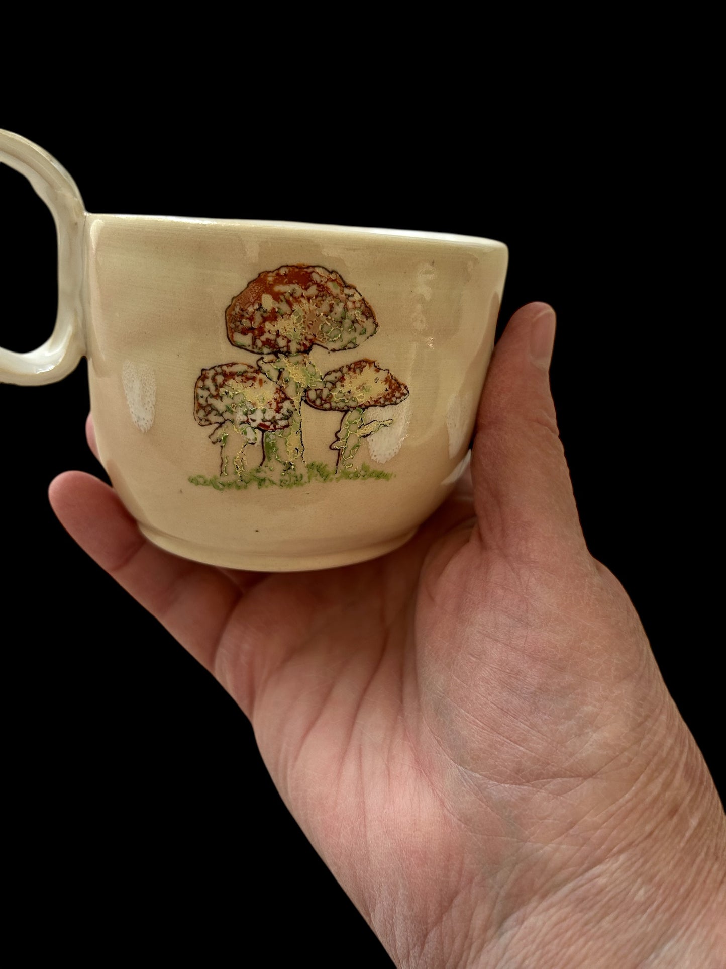 Woodland Tea Cup and Saucer #44 with Cute Raccoon, Fall Flowers, and Mushrooms