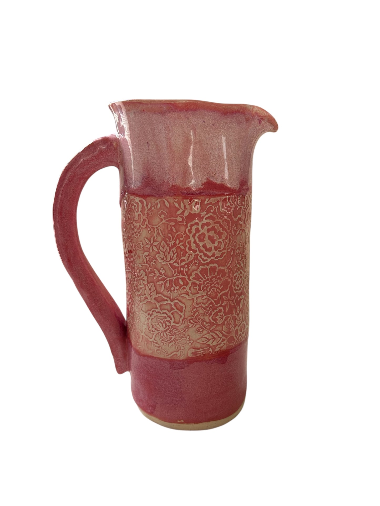 Tall Textured Pitcher #3 in Pink and White