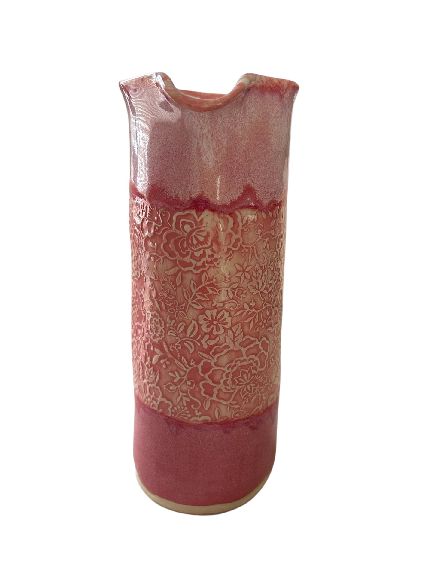 Tall Textured Pitcher #3 in Pink and White