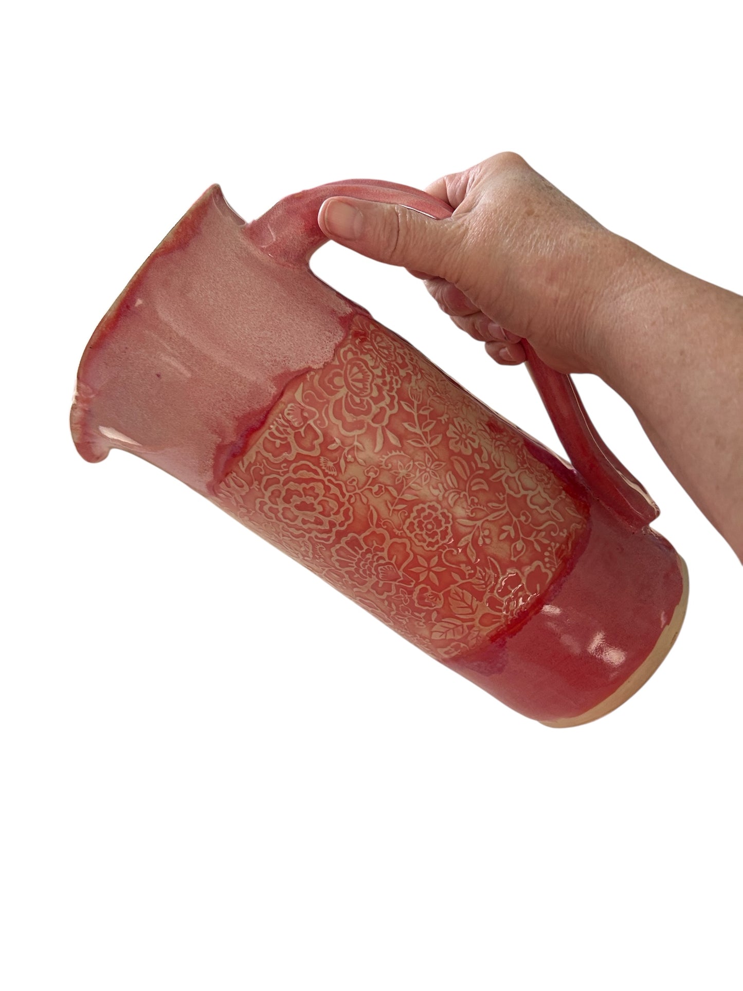Tall Textured Pitcher #3 in Pink and White