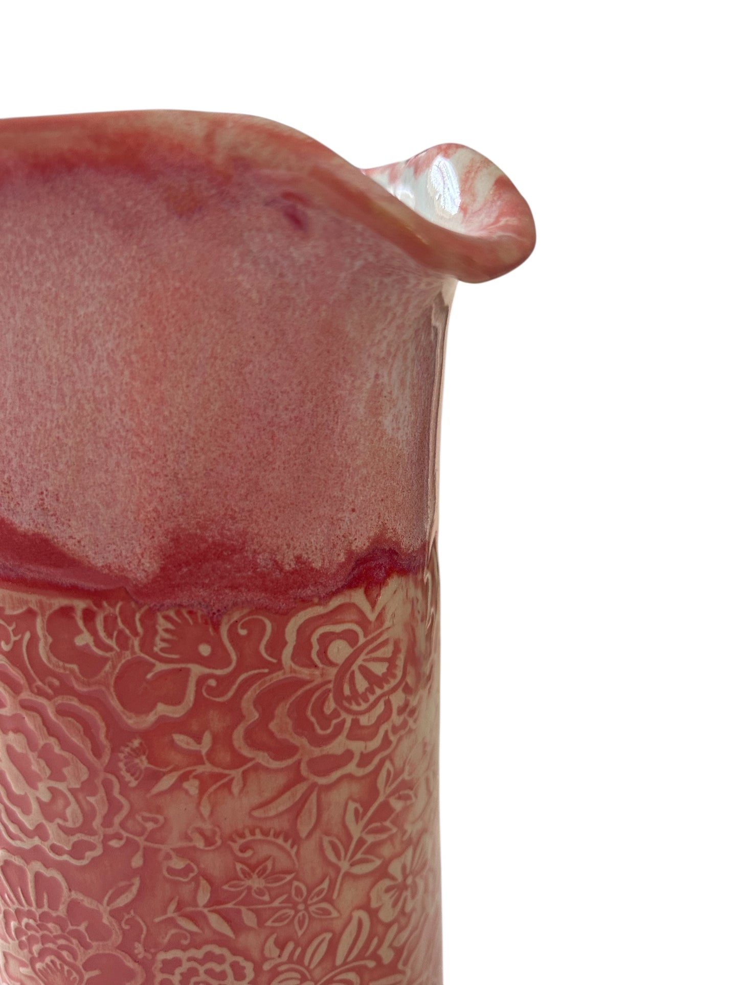 Tall Textured Pitcher #3 in Pink and White
