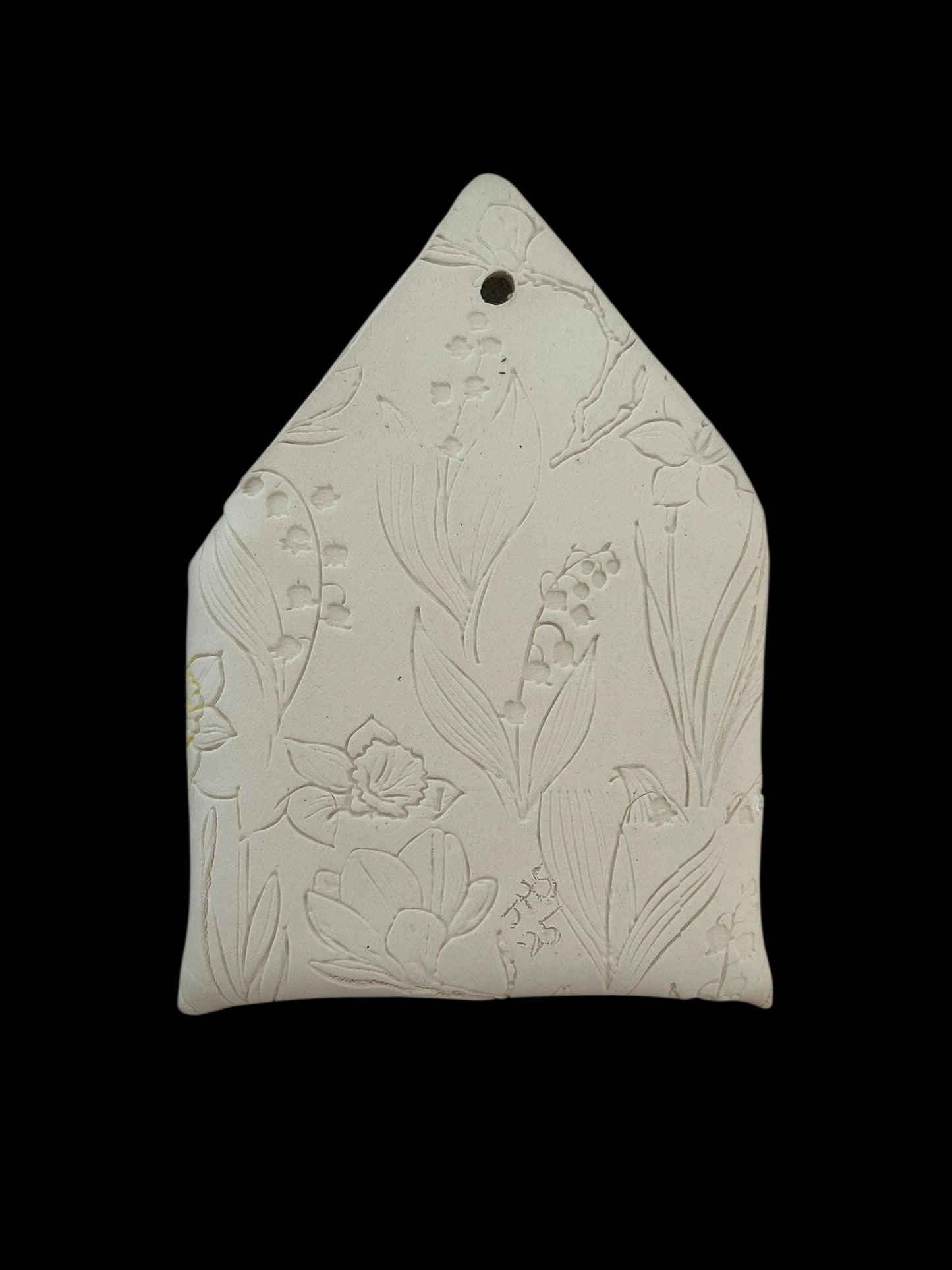 Textured and Hand-Painted Pocket Vase #52 with Poppies, Daffodils, and Lily of the Valley