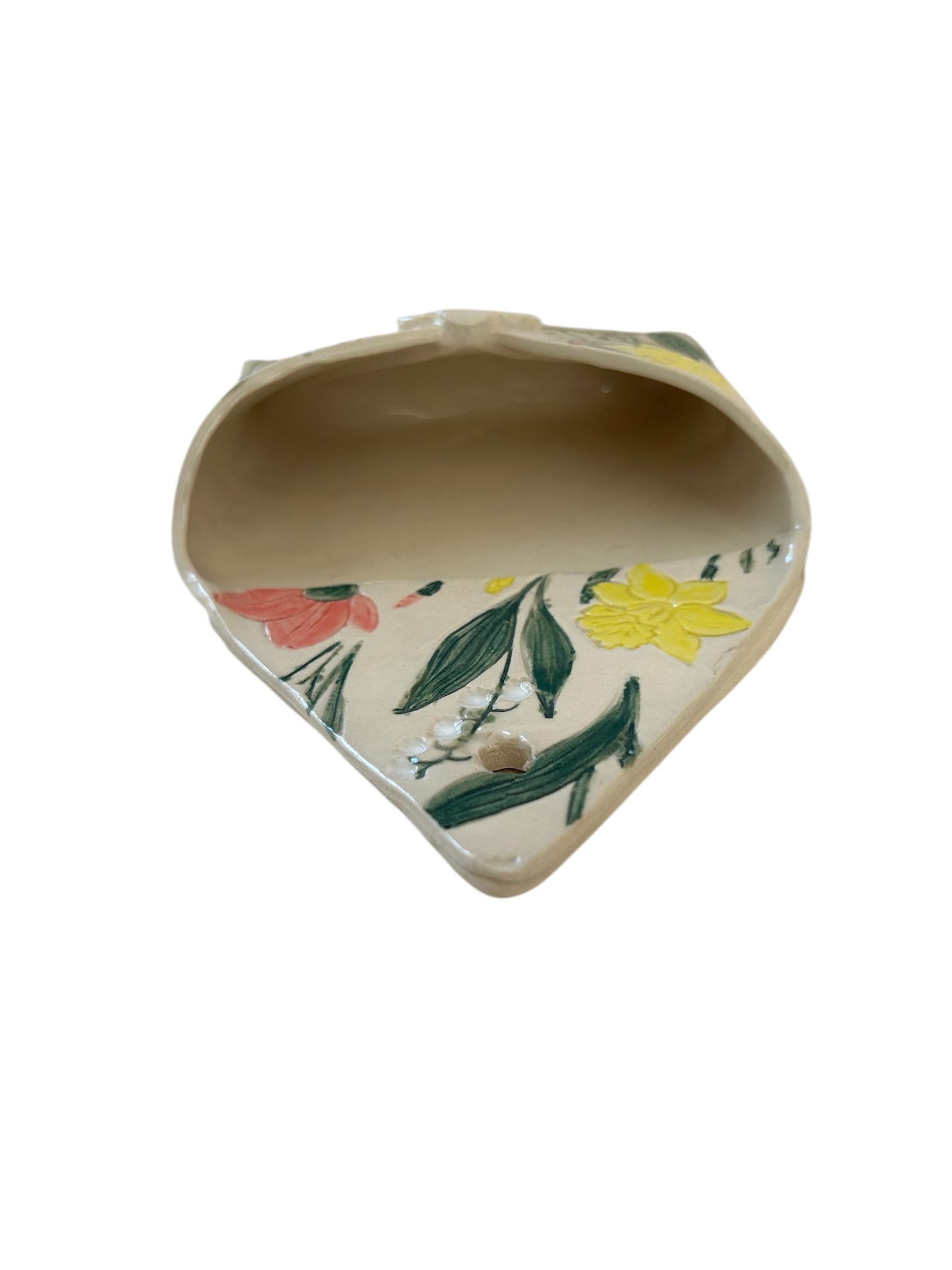 Textured and Hand-Painted Pocket Vase #52 with Poppies, Daffodils, and Lily of the Valley