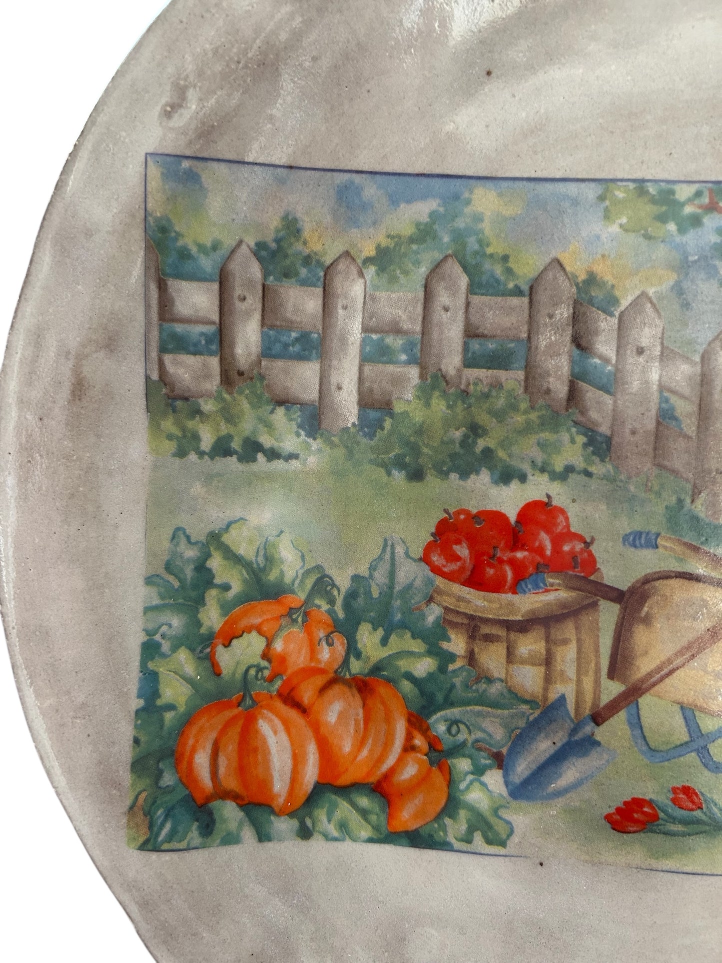Country Platter #31 with Fall Harvest Design on Dark Stoneware HANDWASH ONLY