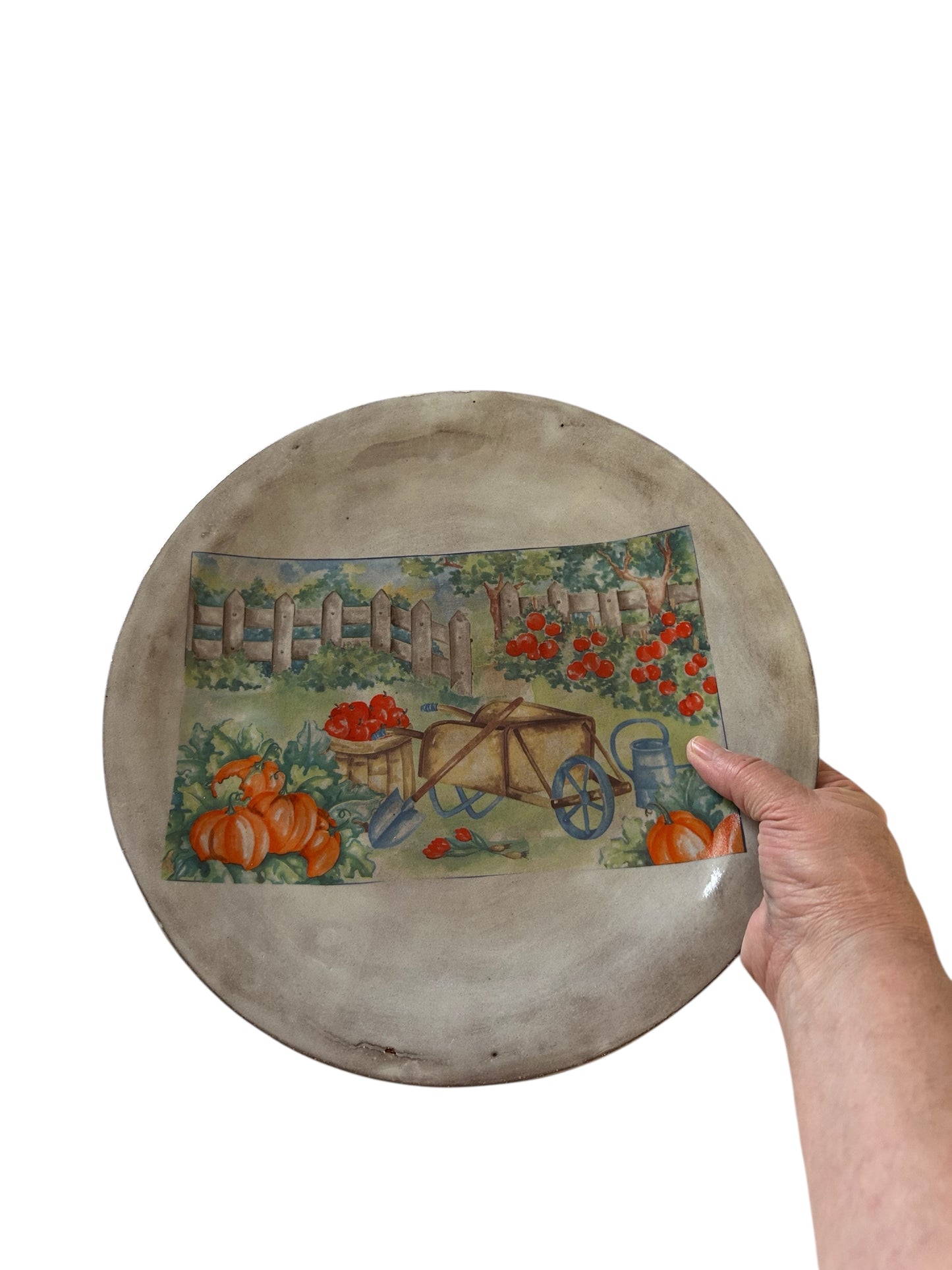 Country Platter #31 with Fall Harvest Design on Dark Stoneware HANDWASH ONLY