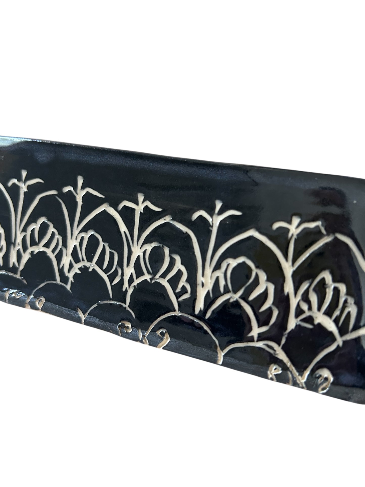 Long Sgraffito Tiramisu Casserole #4 with Carved Mantra Designs