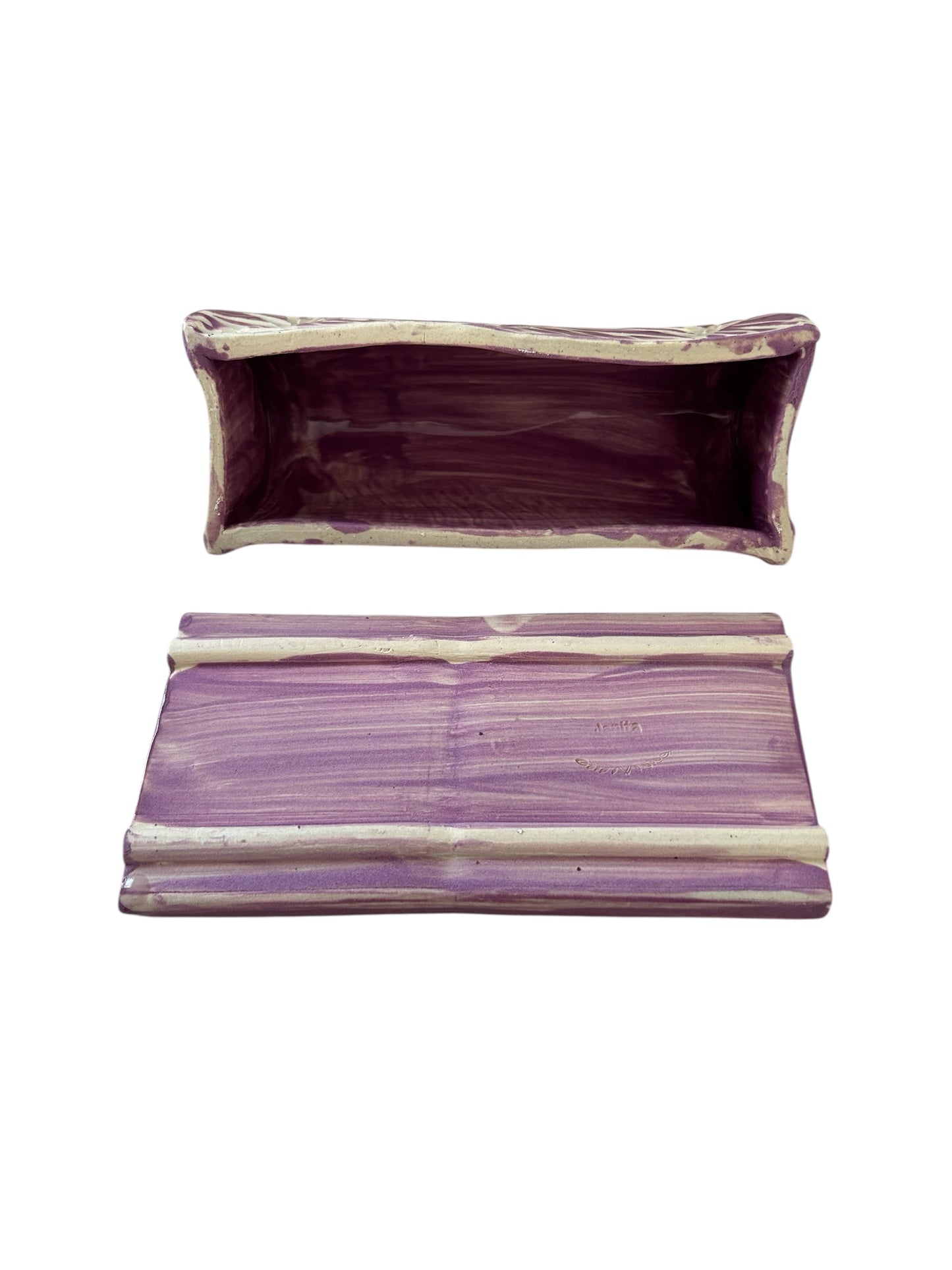 Carved Sgraffito Butter Dish #3 with Wheat Designs in Amethyst