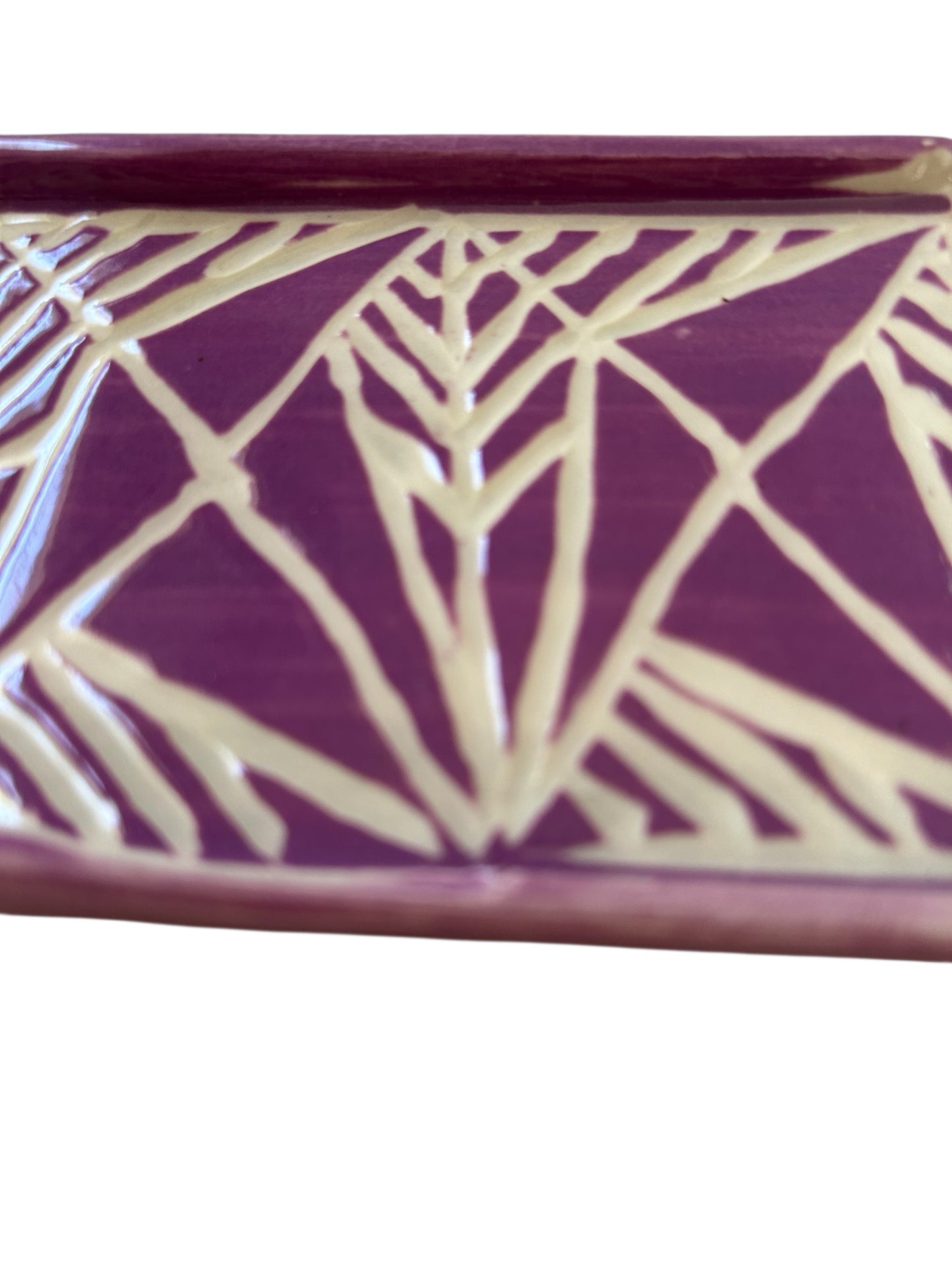 Carved Sgraffito Butter Dish #3 with Wheat Designs in Amethyst