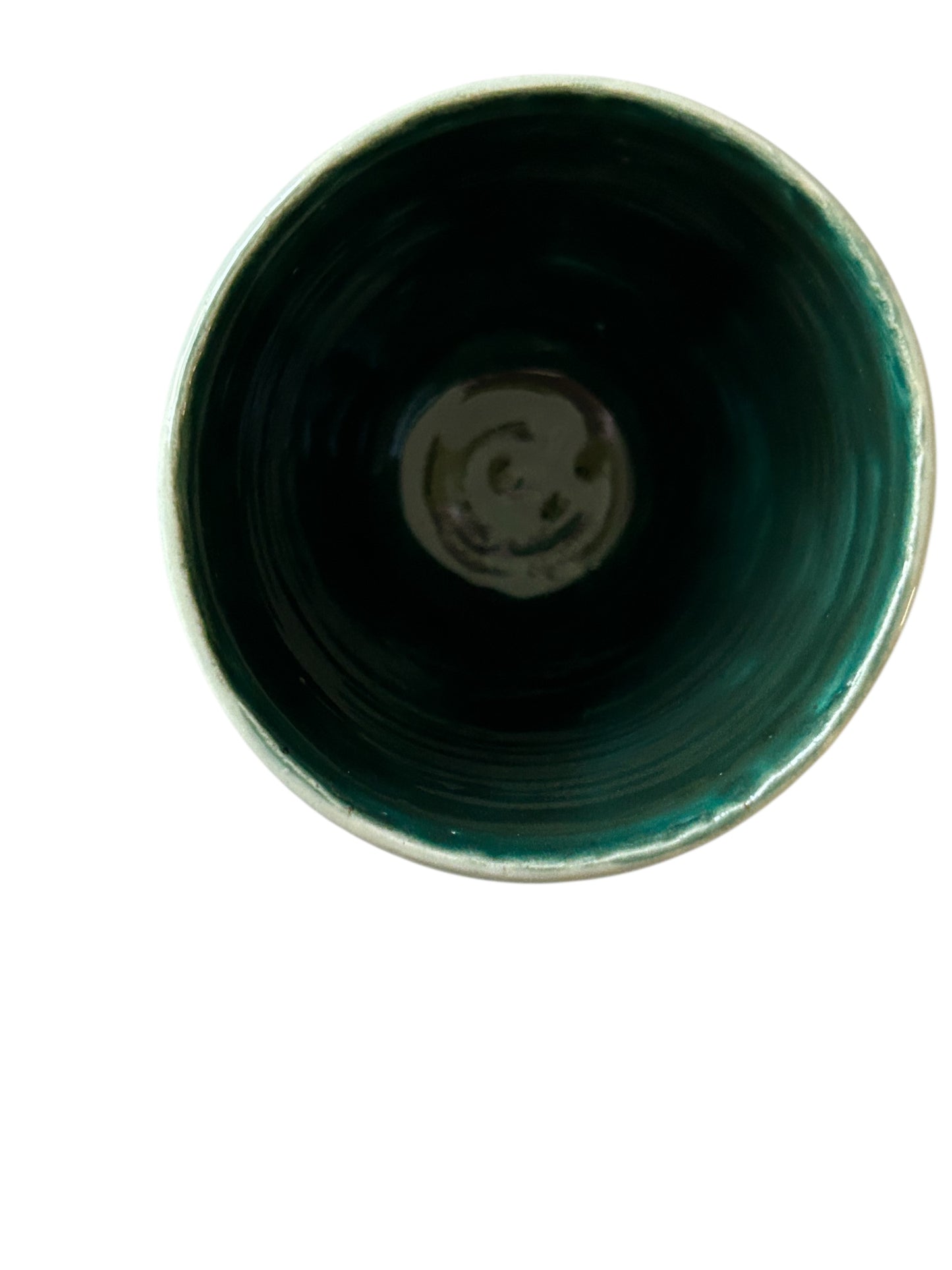 Medium Carved Cup #3 with Winter Tree Tops Designs in Teal Green