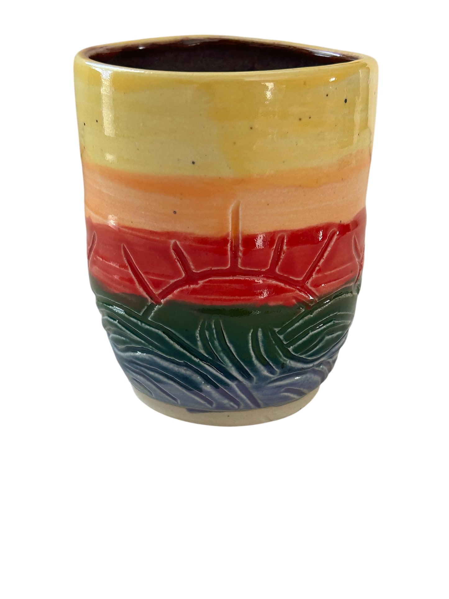 Small Carved Cup #4 with Sunset Design in Rainbow