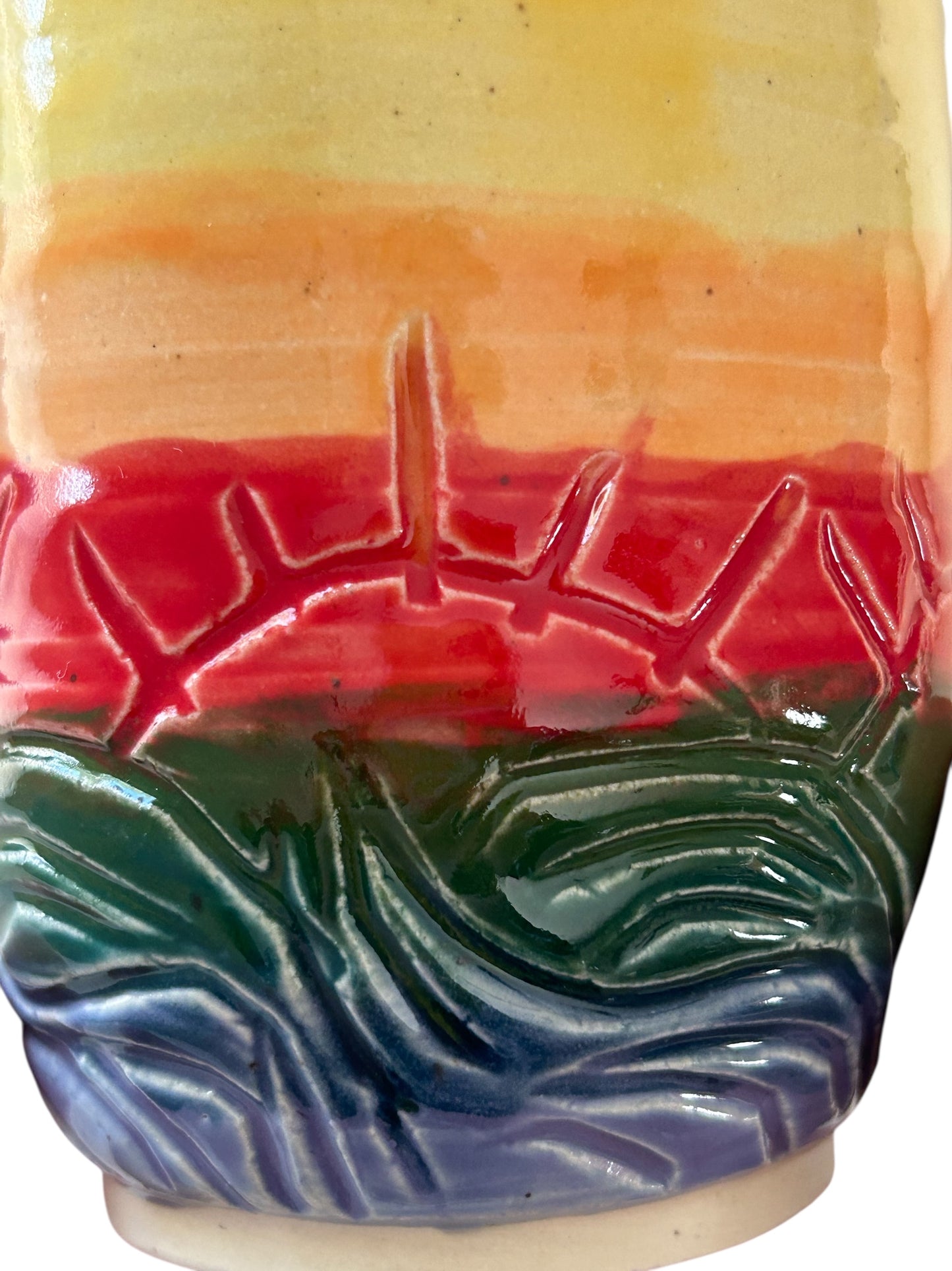 Small Carved Cup #4 with Sunset Design in Rainbow