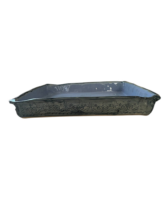 Large Baking Pan #30 with Scandinavian Scrolls in Winter Blue