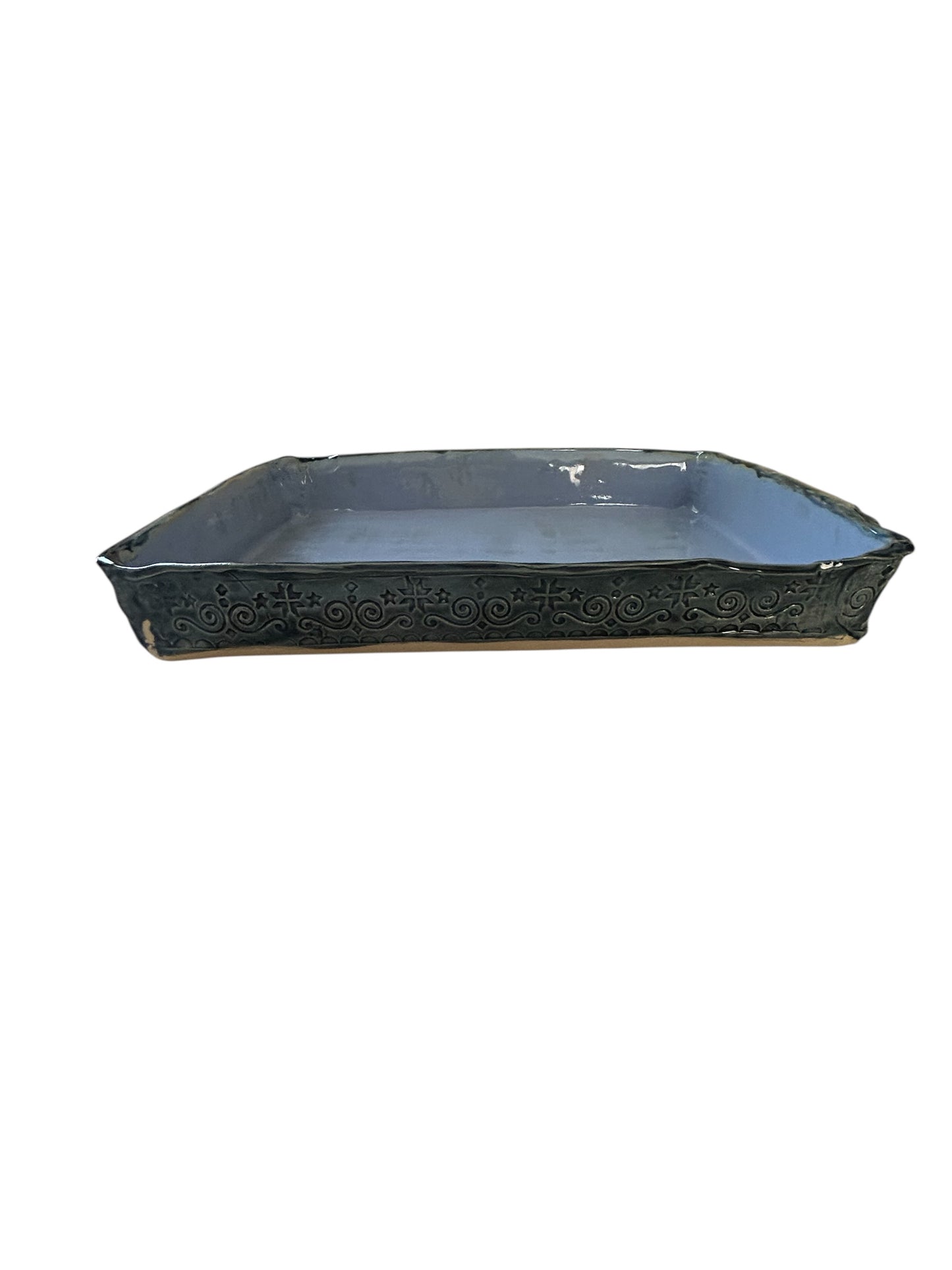 Large Baking Pan #30 with Scandinavian Scrolls in Winter Blue