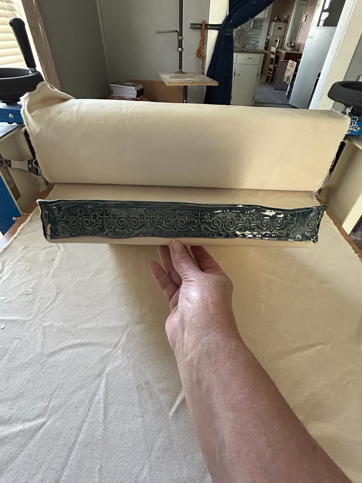 Large Baking Pan #30 with Scandinavian Scrolls in Winter Blue