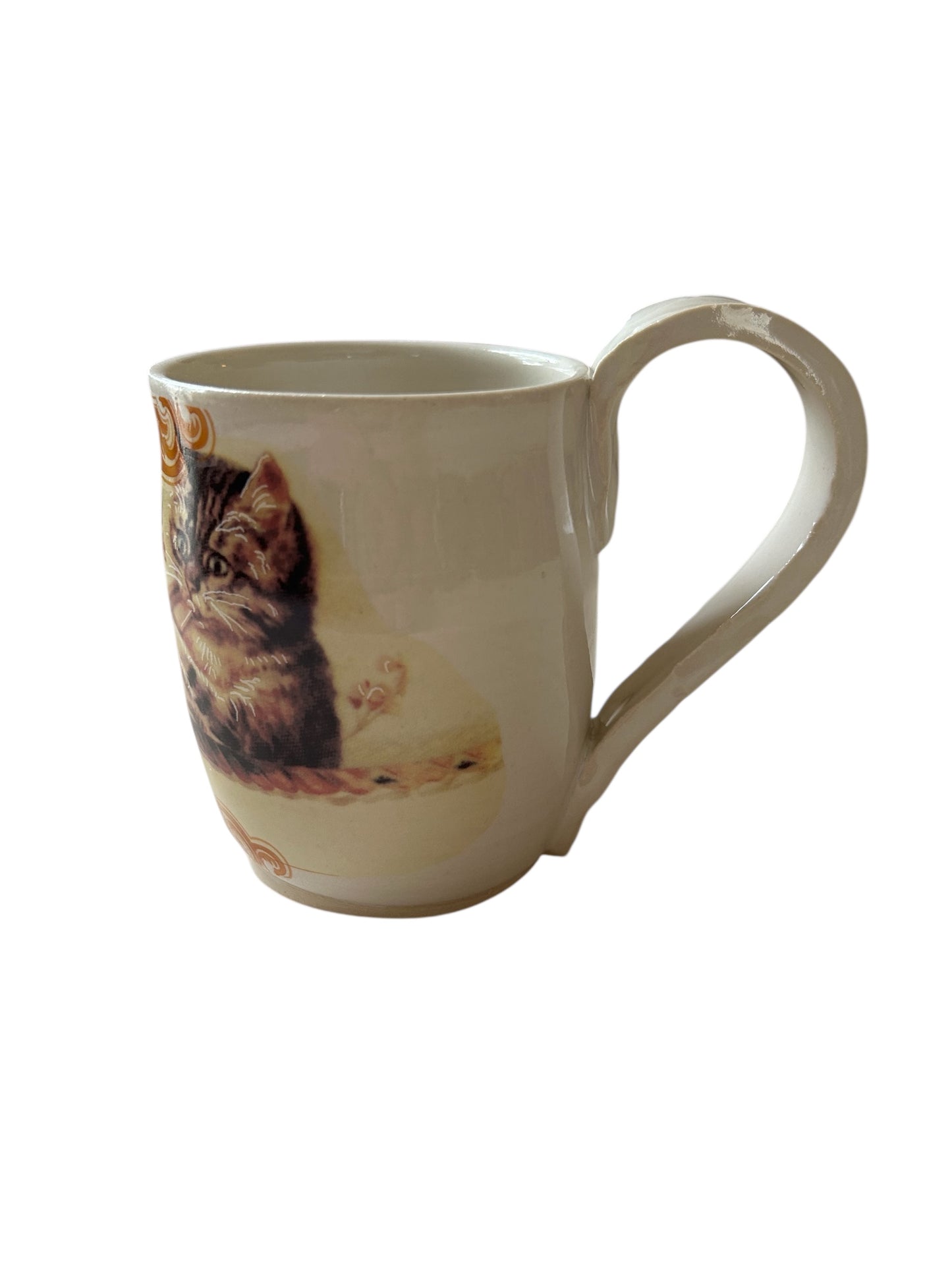 Wheel-Thrown Mub #37 with Cute Kitty Playing Trombone Design