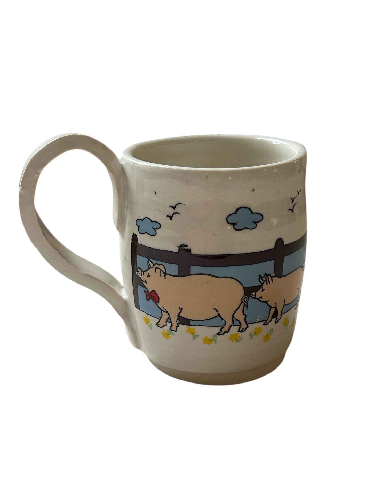 Wheel-Thrown Mug #38 with Country Pigs in a Row Design