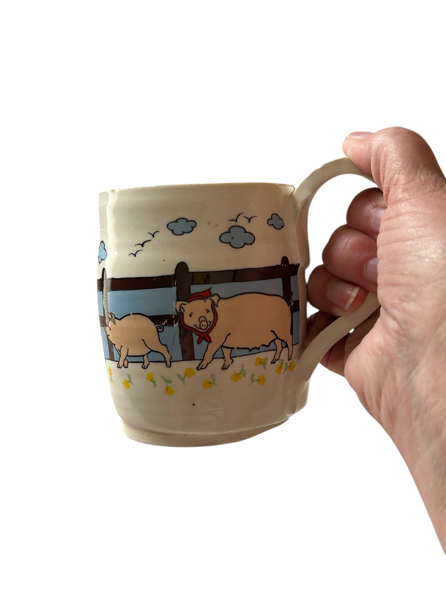 Wheel-Thrown Mug #38 with Country Pigs in a Row Design