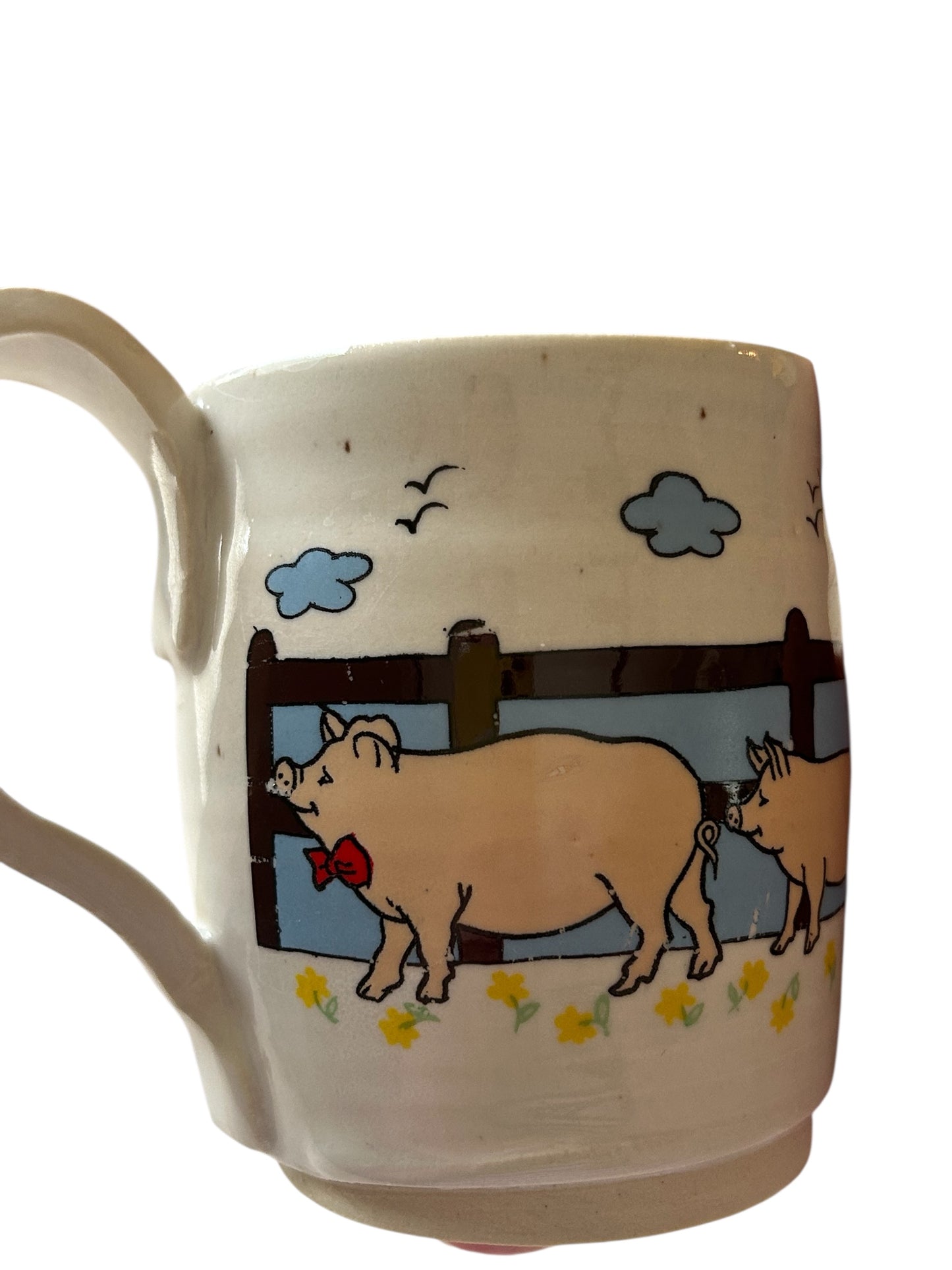 Wheel-Thrown Mug #38 with Country Pigs in a Row Design