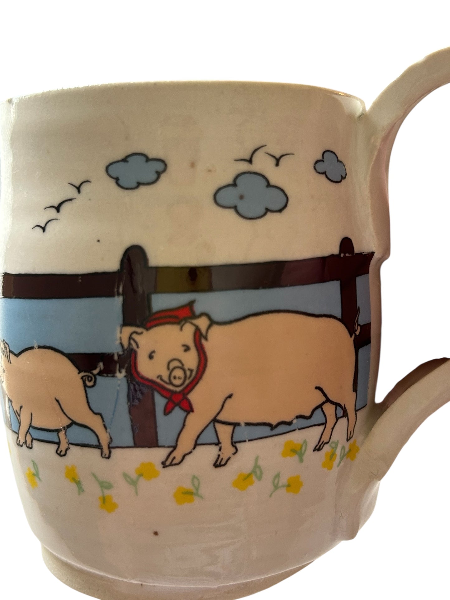 Wheel-Thrown Mug #38 with Country Pigs in a Row Design