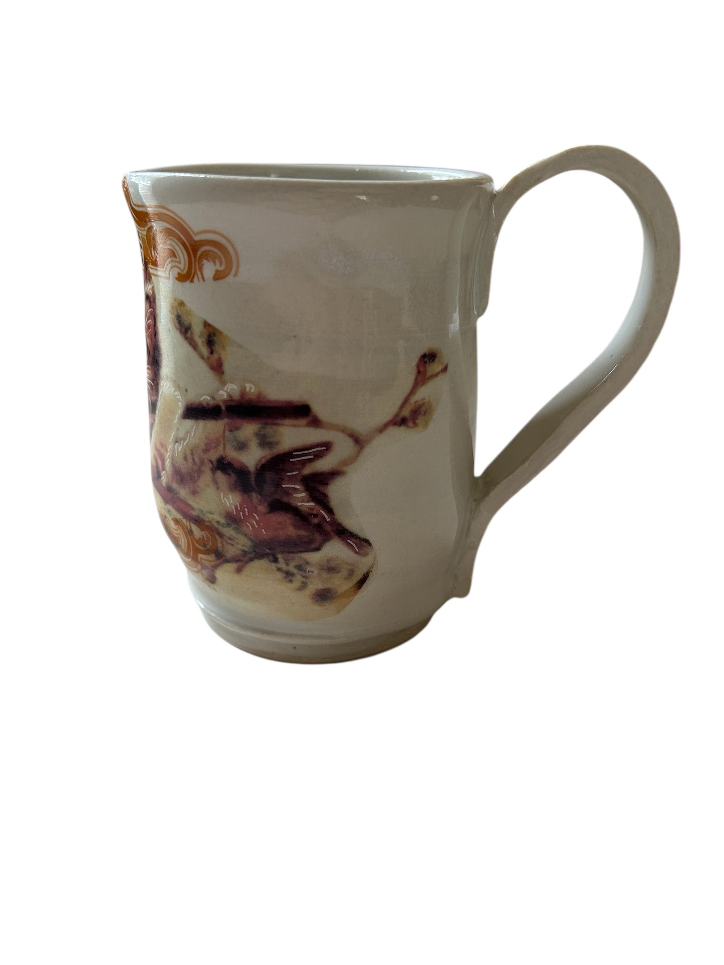 Wheel-Thrown Mug #39 with Cute Kitty Playing Flute Design