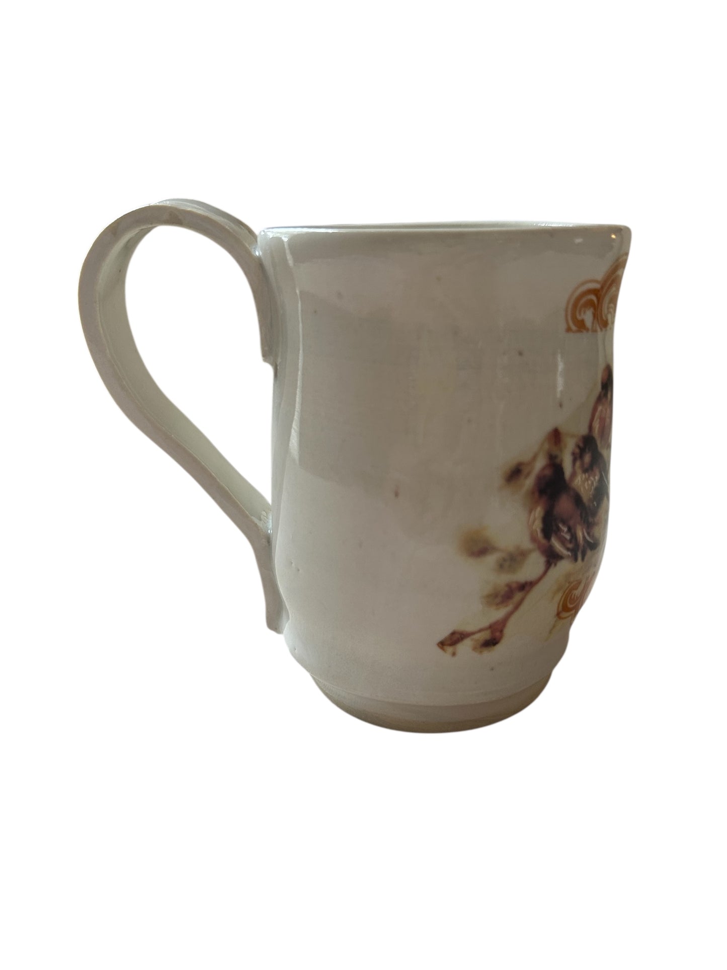 Wheel-Thrown Mug #39 with Cute Kitty Playing Flute Design