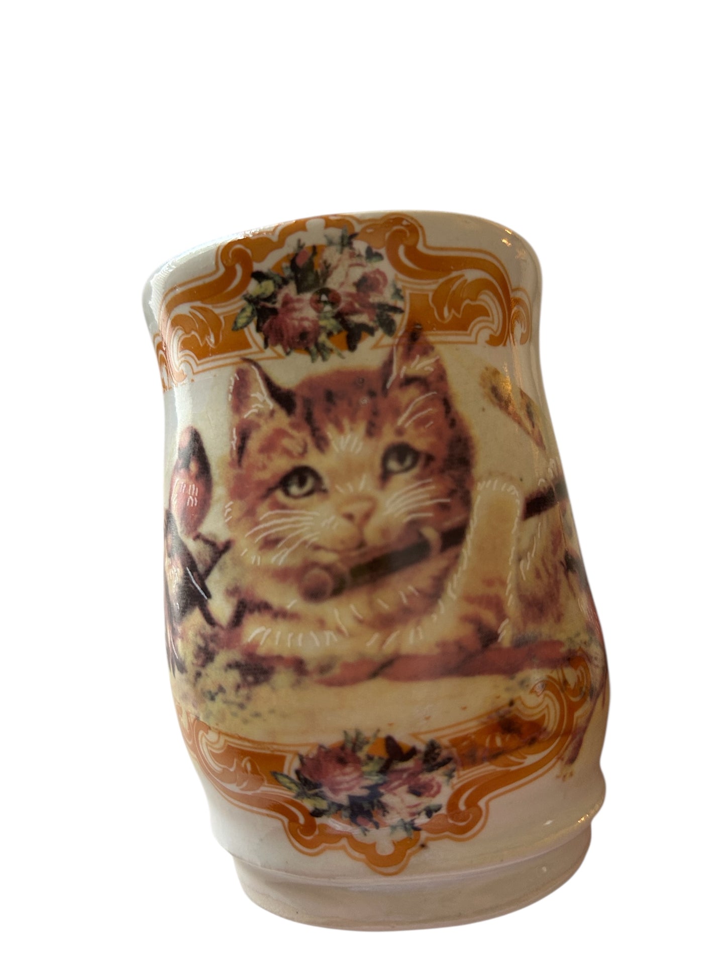 Wheel-Thrown Mug #39 with Cute Kitty Playing Flute Design