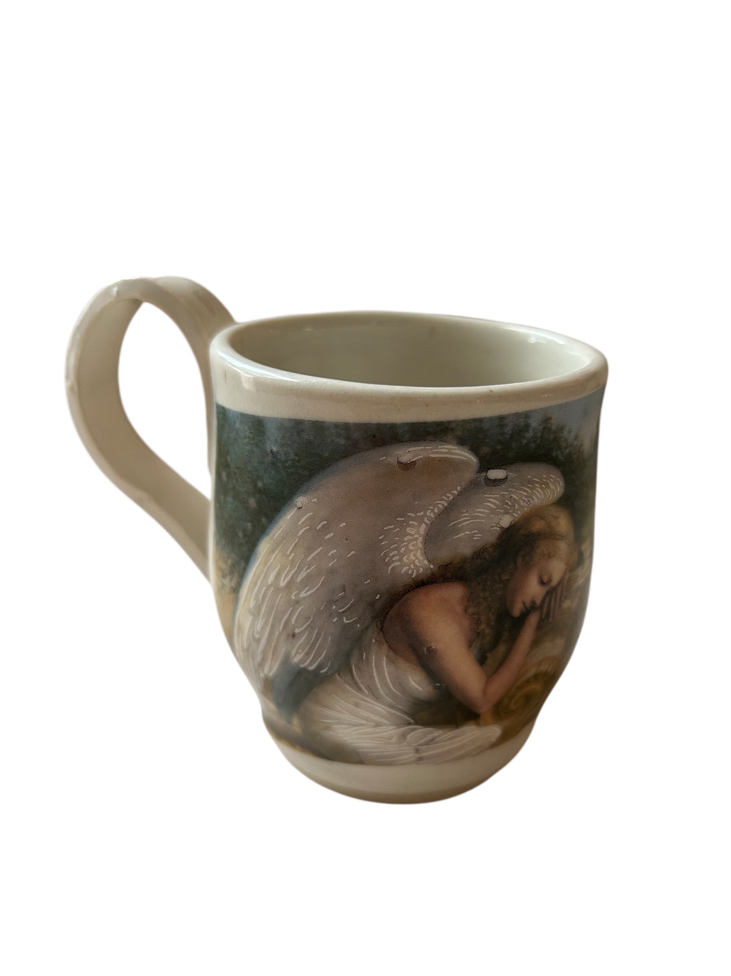 Wheel-Thrown Mug #41 with Victorian Angels in Meditation Design