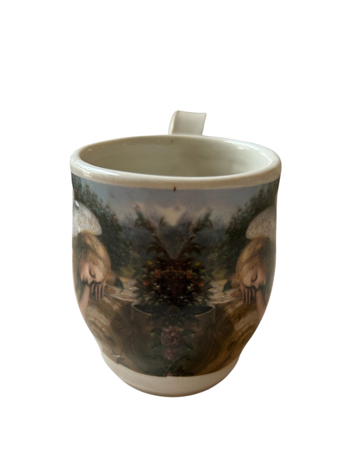 Wheel-Thrown Mug #41 with Victorian Angels in Meditation Design