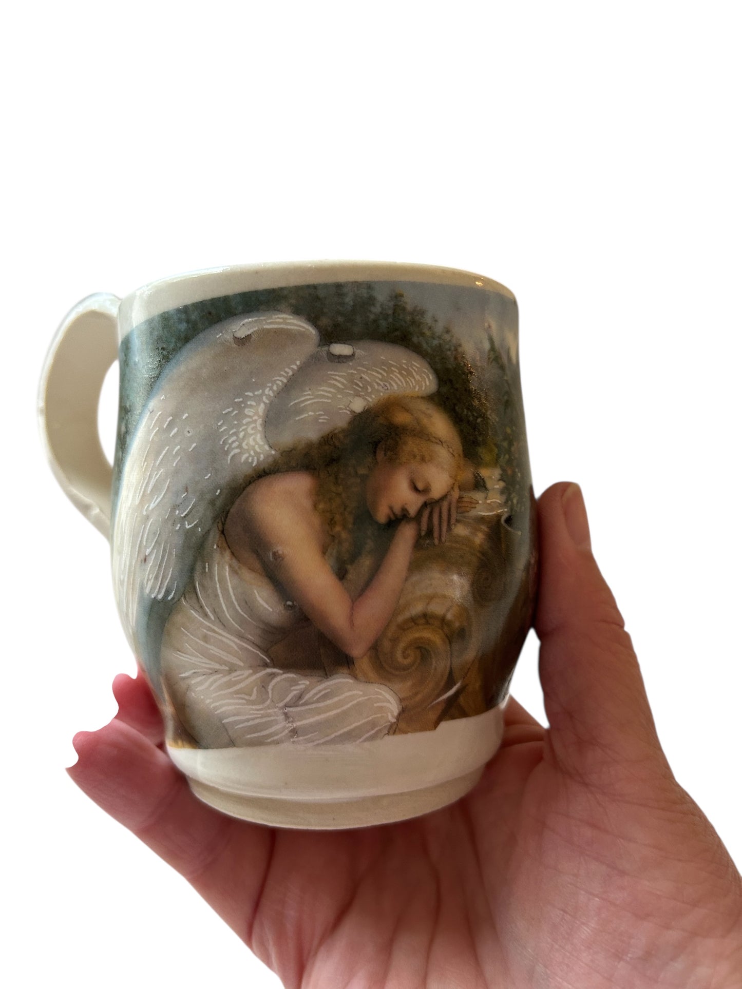 Wheel-Thrown Mug #41 with Victorian Angels in Meditation Design