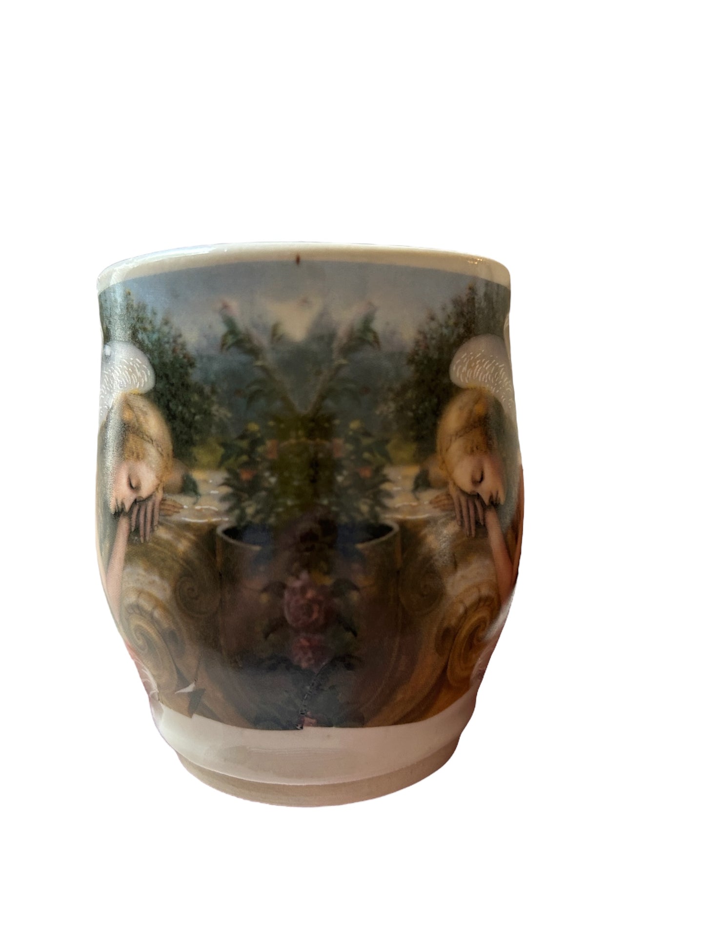 Wheel-Thrown Mug #41 with Victorian Angels in Meditation Design