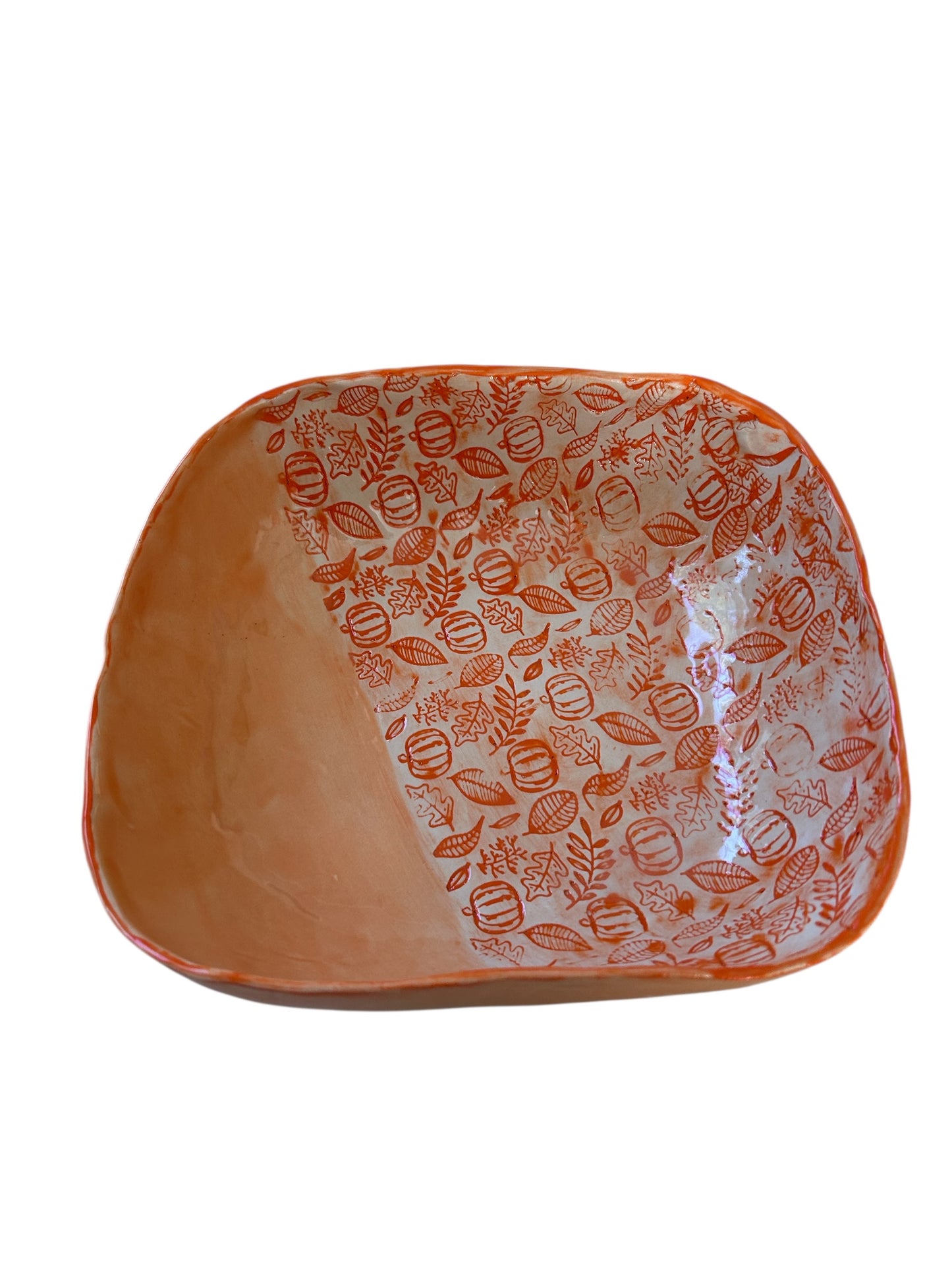 Medium Side Dish Bowl #34 with Rolled Pumpkin and Leaves Designs