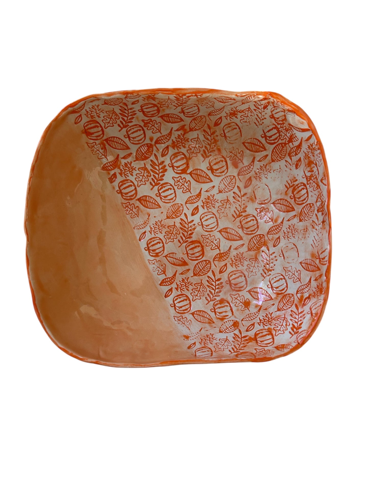 Medium Side Dish Bowl #34 with Rolled Pumpkin and Leaves Designs