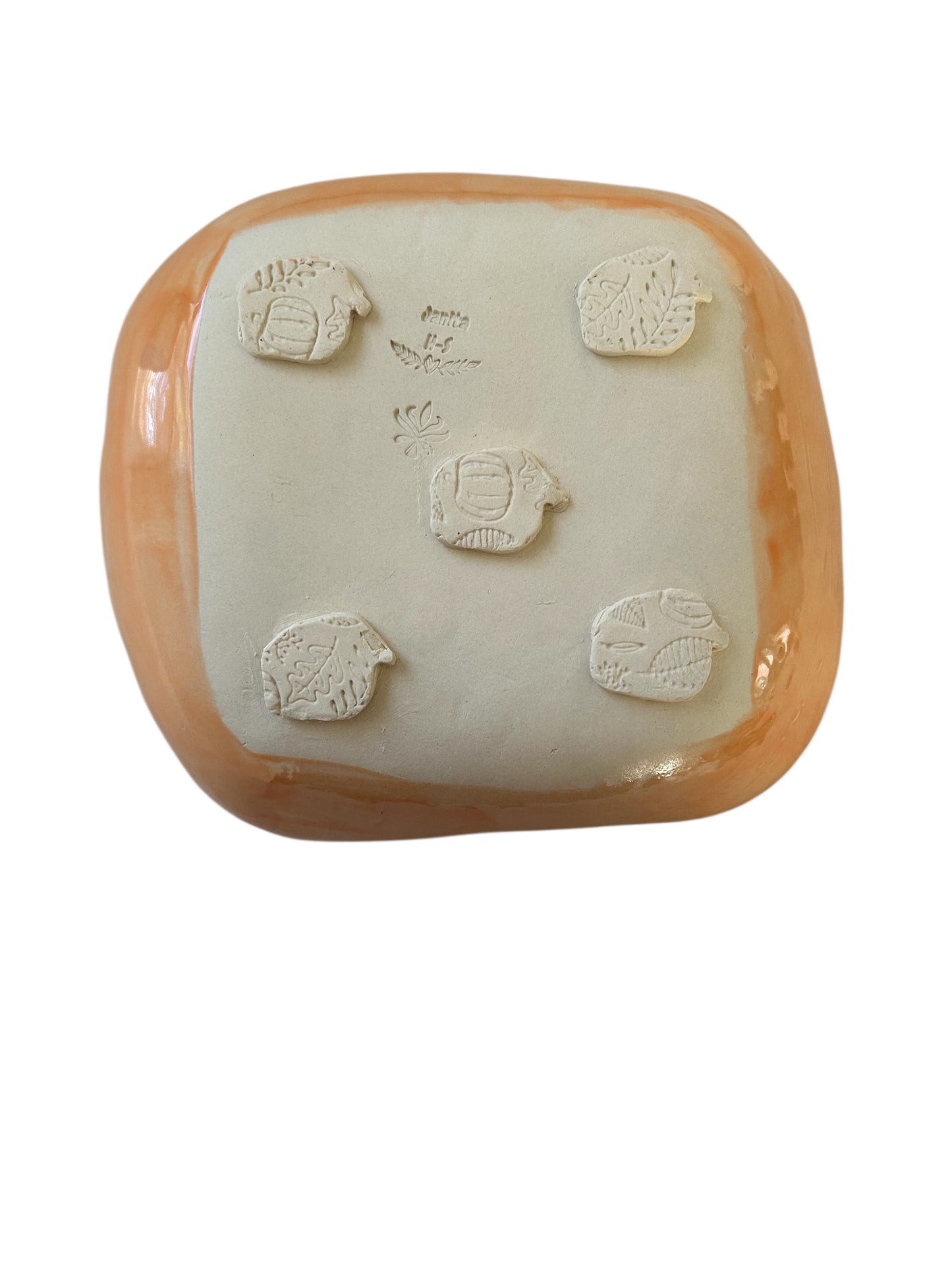 Medium Side Dish Bowl #34 with Rolled Pumpkin and Leaves Designs