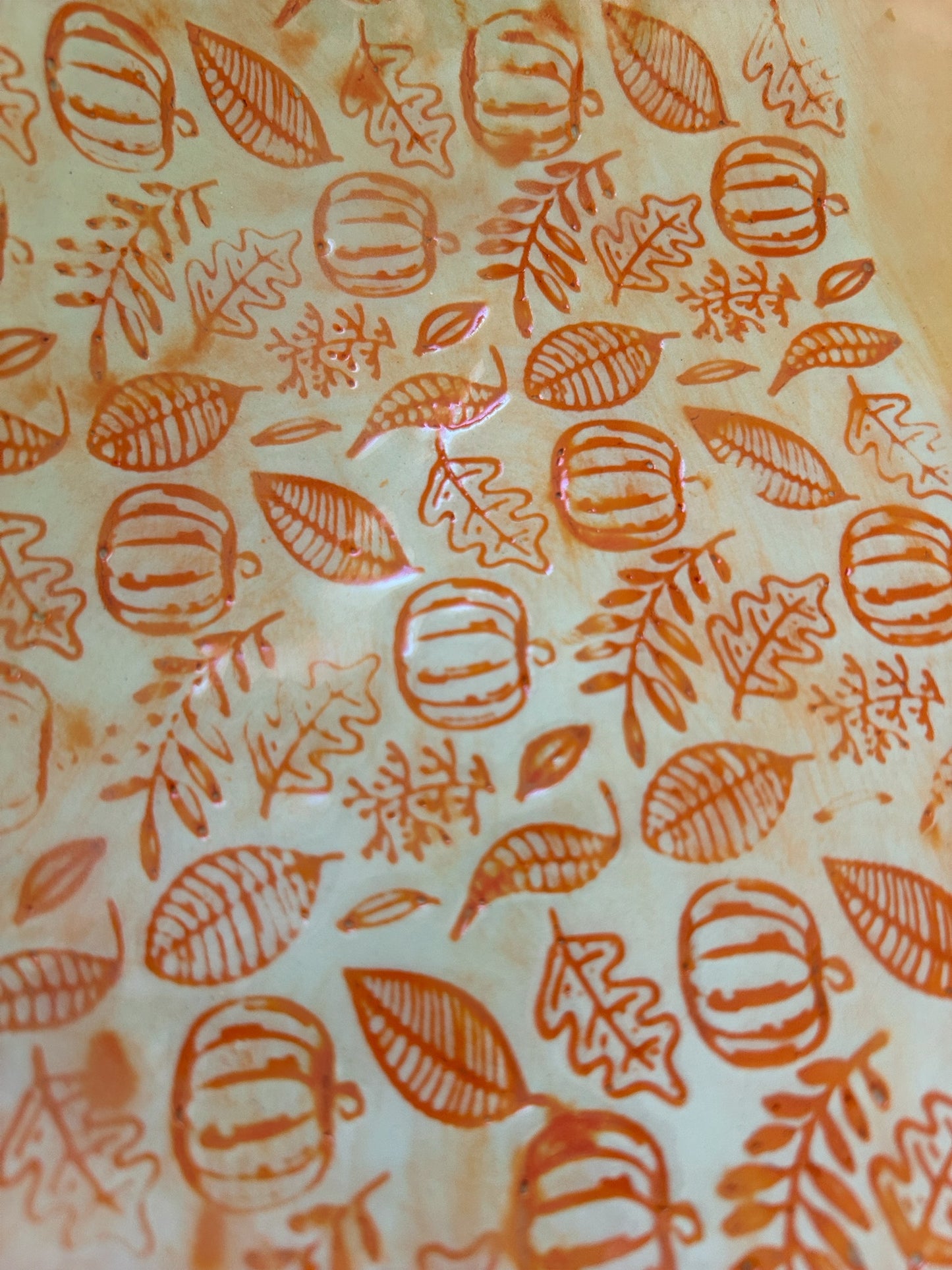 Medium Side Dish Bowl #34 with Rolled Pumpkin and Leaves Designs