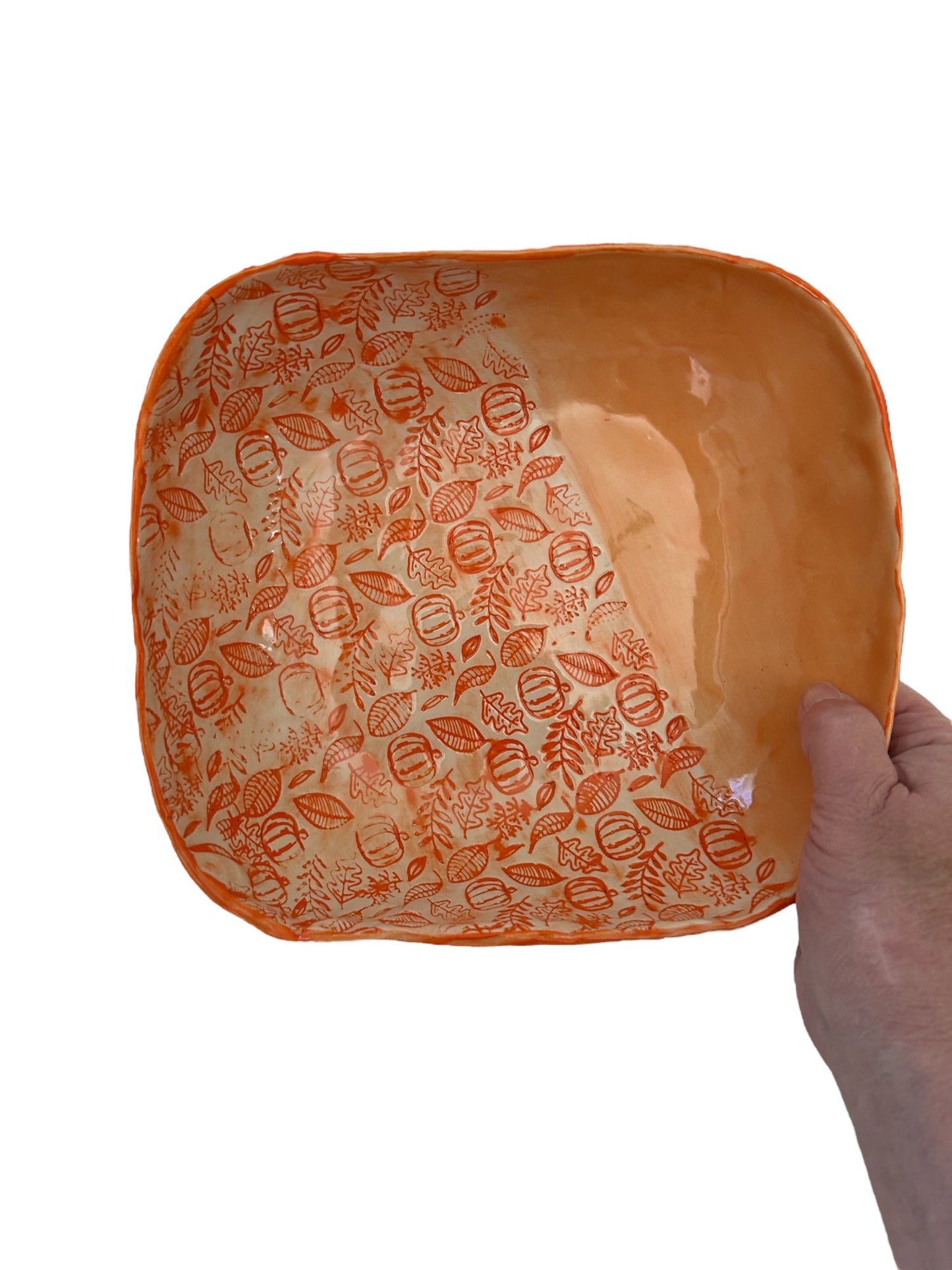 Medium Side Dish Bowl #34 with Rolled Pumpkin and Leaves Designs